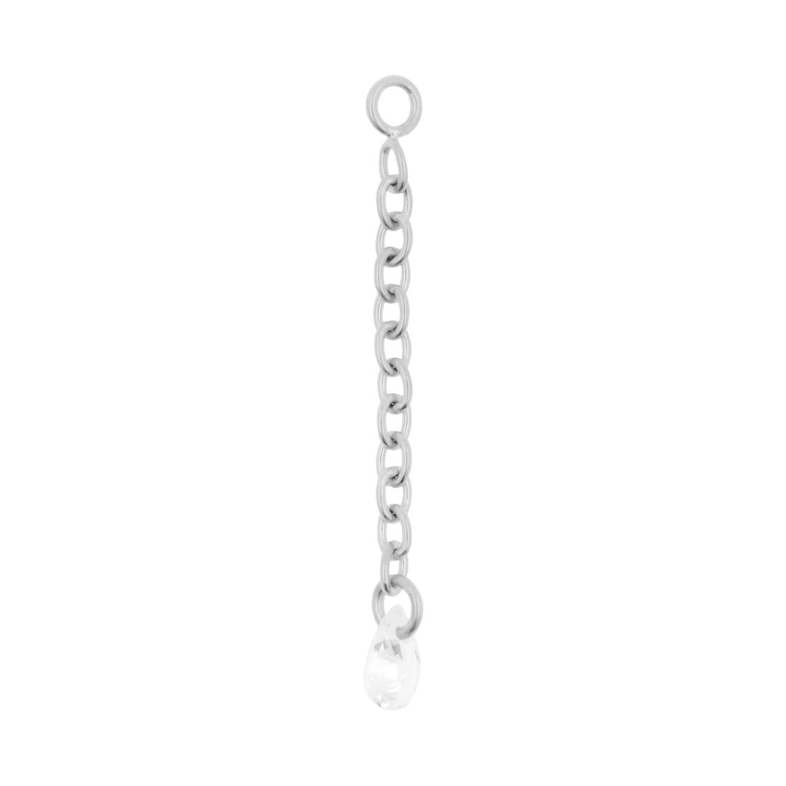 Surgical Steel Click Ring Box Chain with Pear-Shaped Cubic Zirconia - Single - Silver