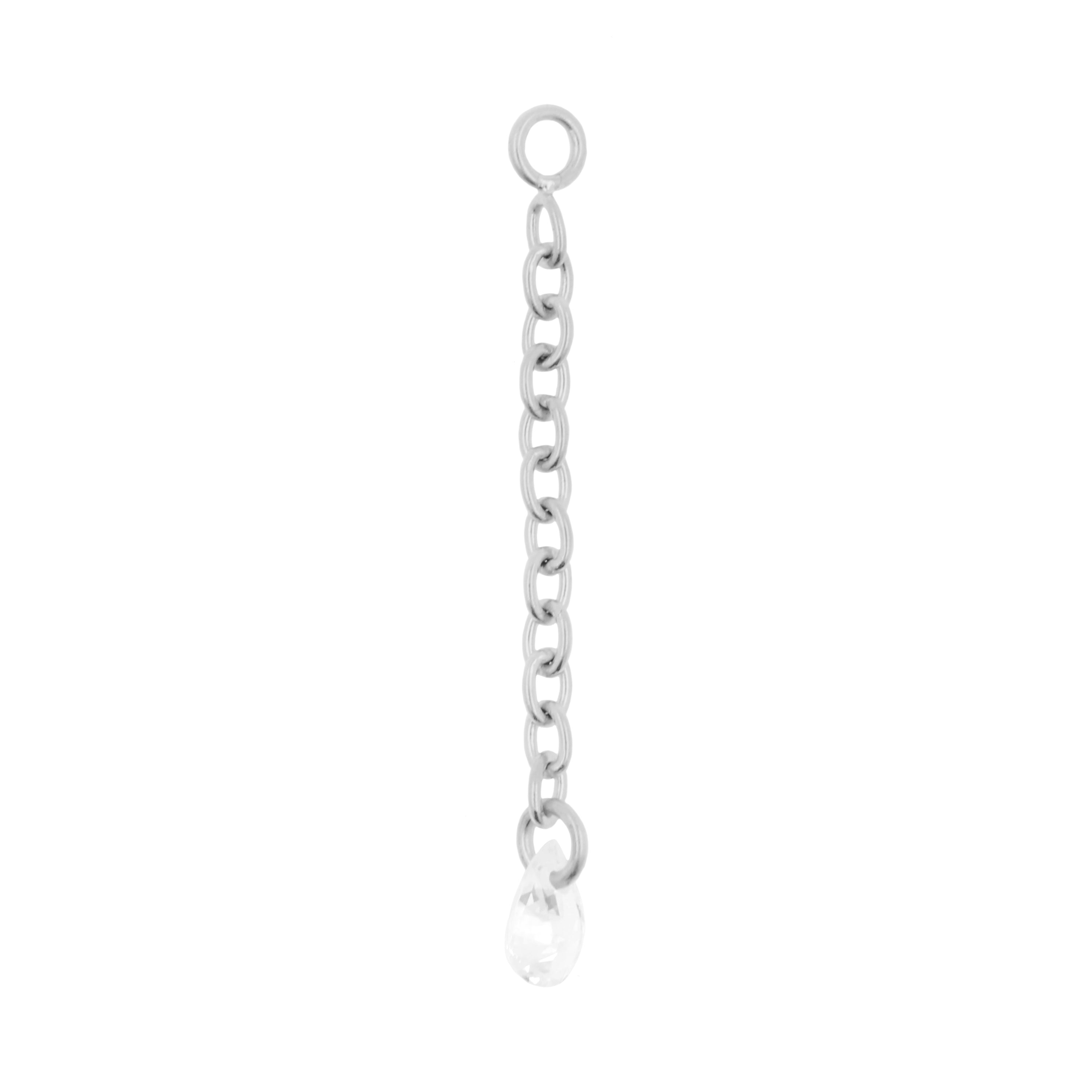 Surgical Steel Click Ring Box Chain with Pear-Shaped Cubic Zirconia - Single - Silver