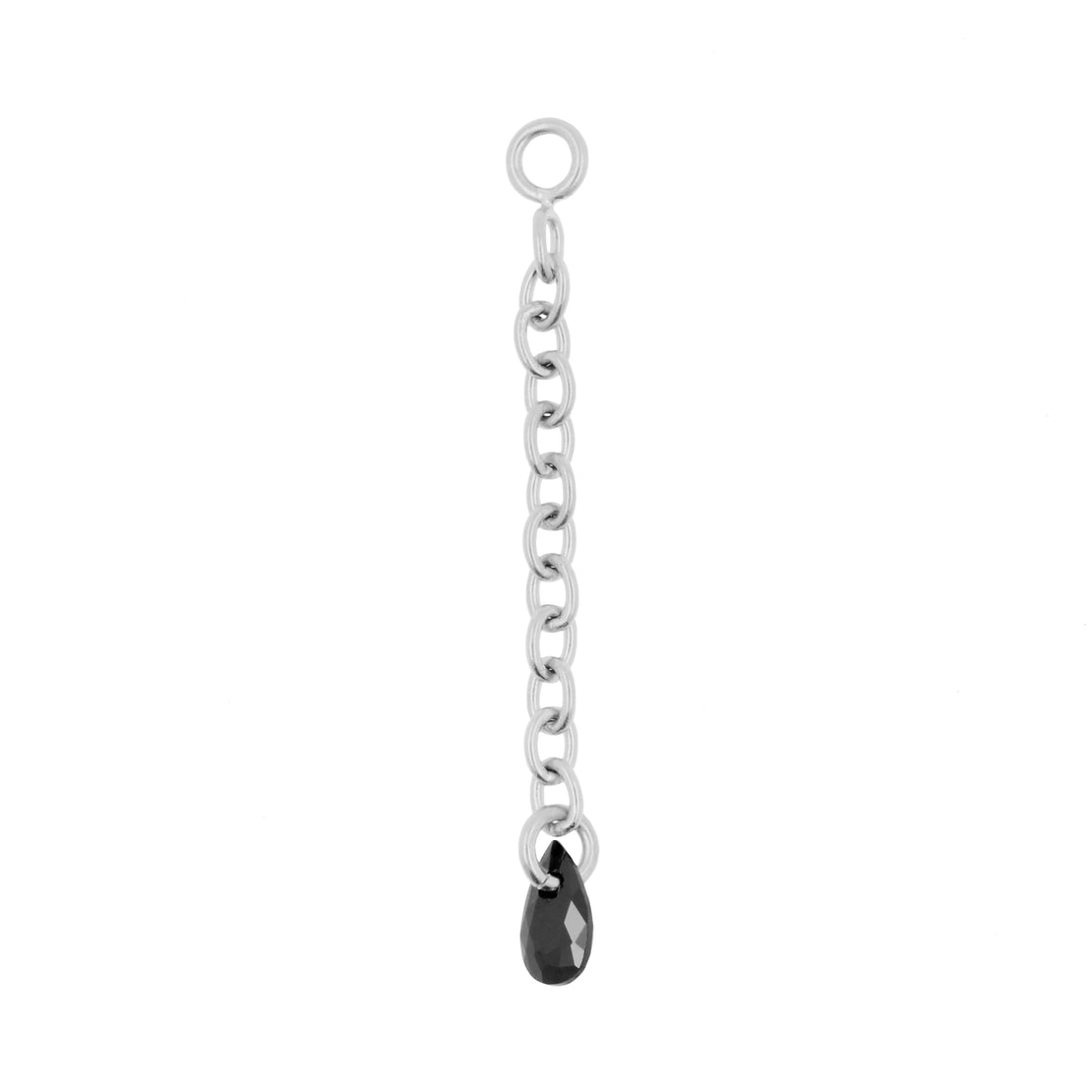 Surgical Steel Click Ring Box Chain with Pear-Shaped Cubic Zirconia - Single - Gold