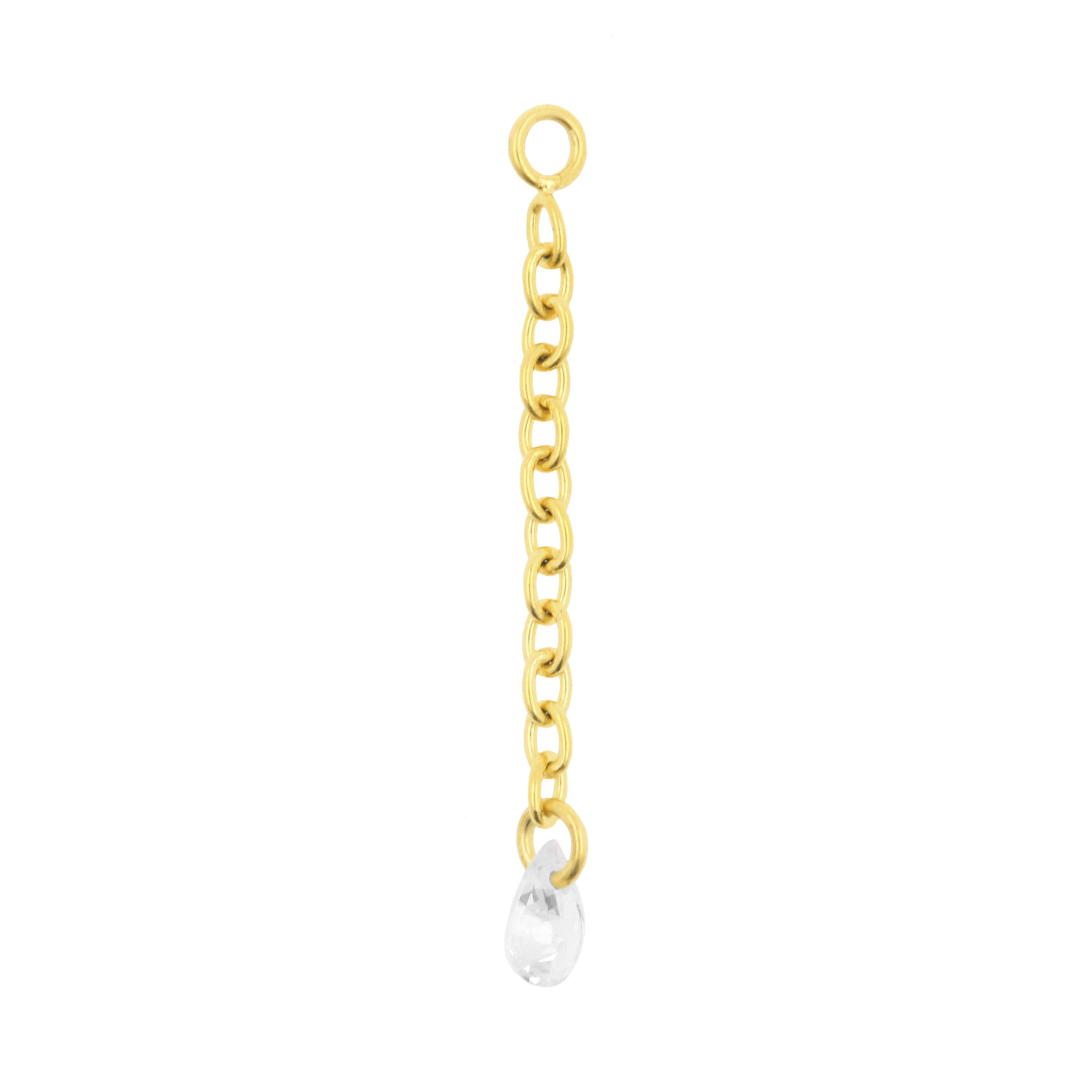 Surgical Steel Click Ring Link Chain with Pear-Shaped Cubic Zirconia - Single - Silver