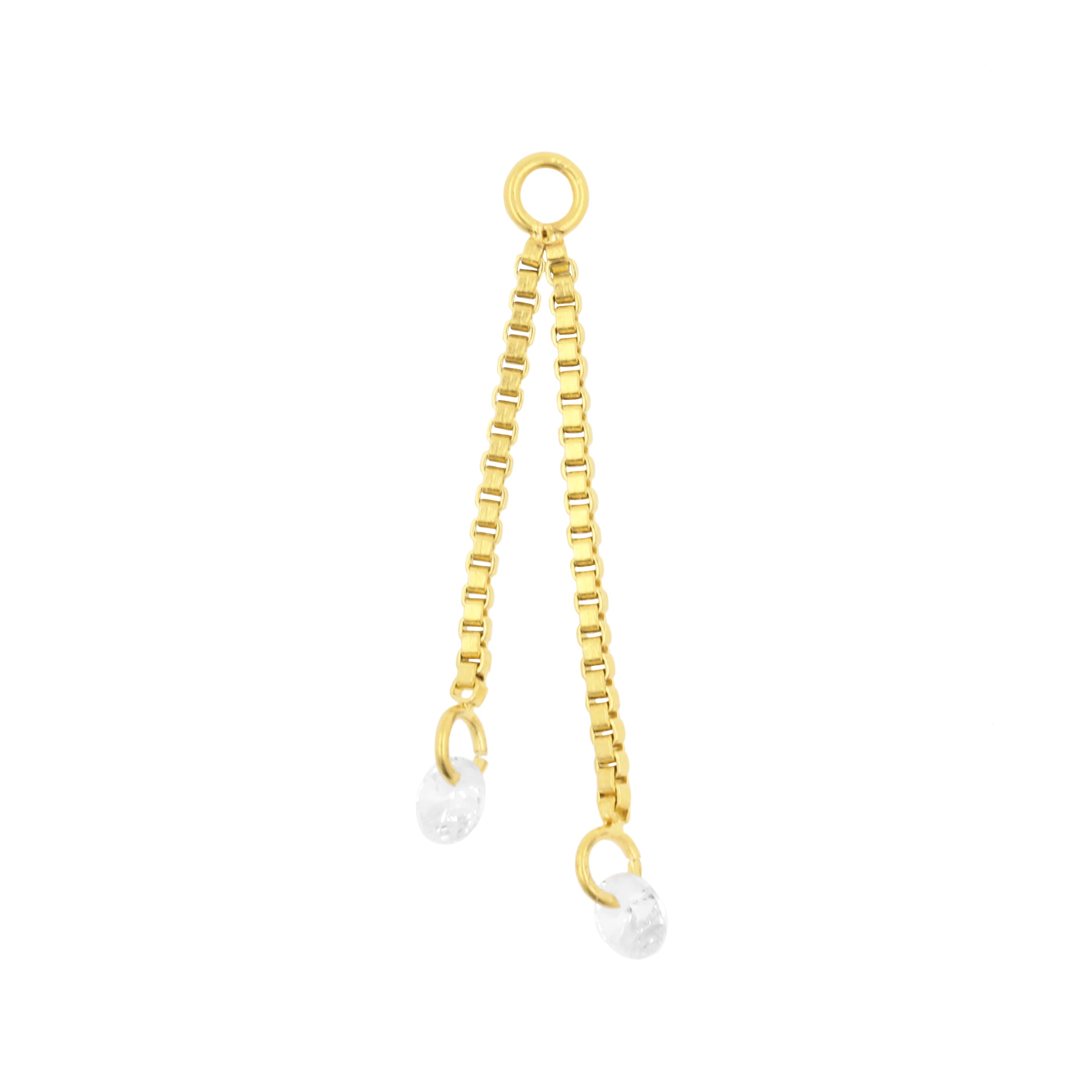 Surgical Steel Click Ring Link Chains with Pear-Shaped Cubic Zirconia Stones - Double - Silver
