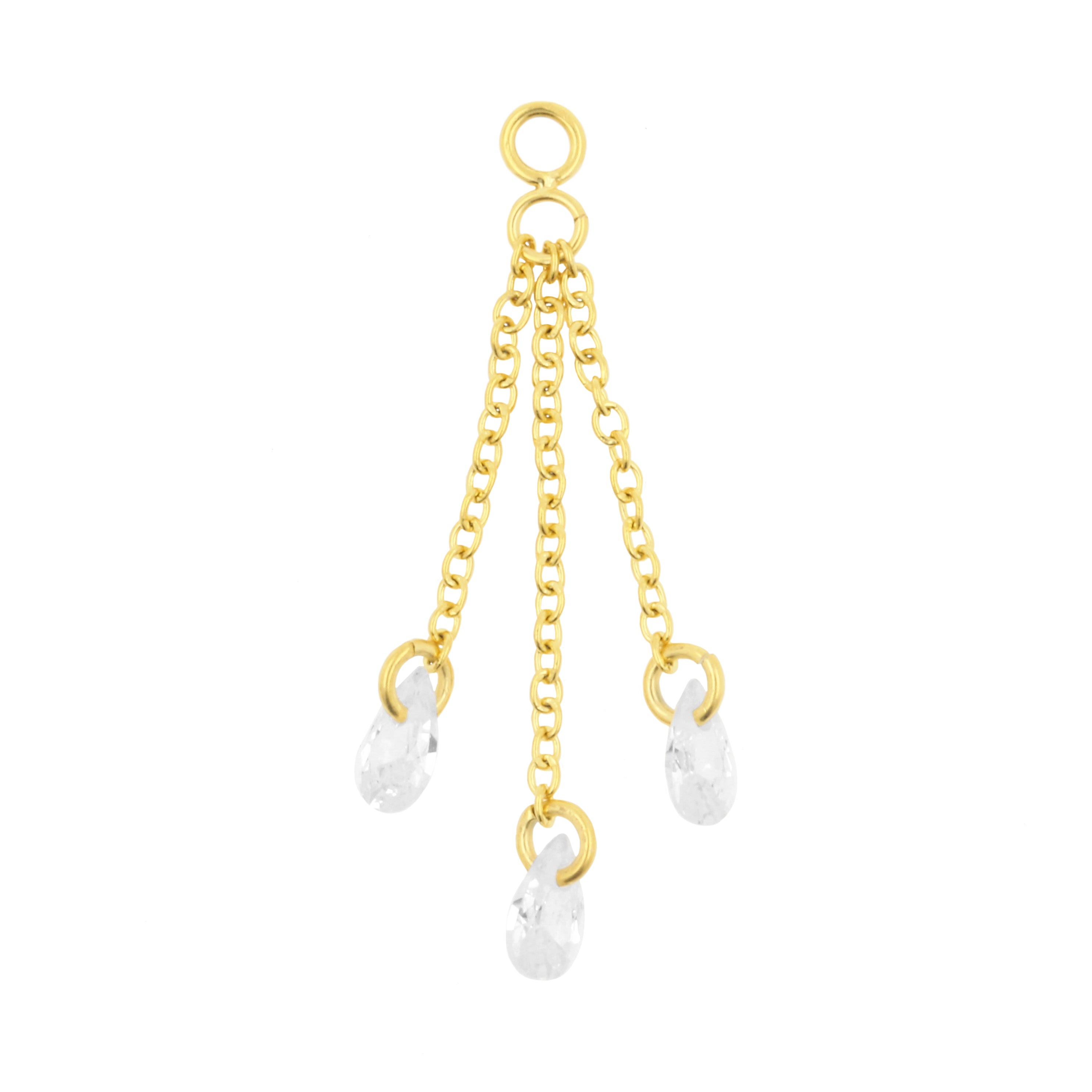 Surgical Steel Click Ring Link Chains with Pear-Shaped Cubic Zirconia Stones - Triple - Silver