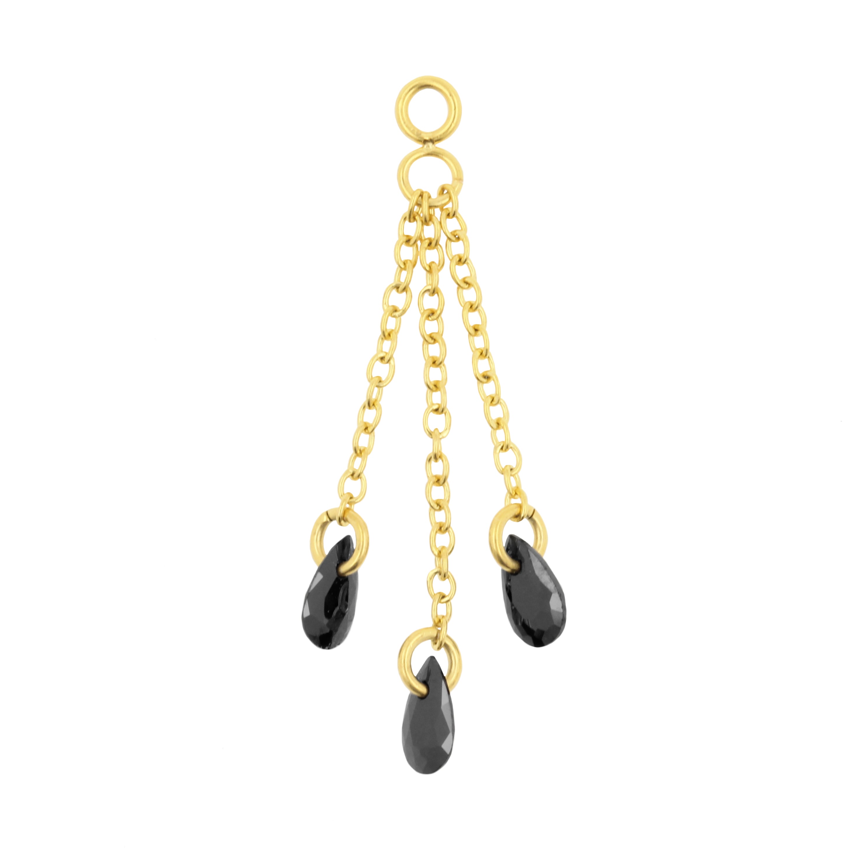 Surgical Steel Click Ring Link Chains with Pear-Shaped Cubic Zirconia Stones - Triple - Gold