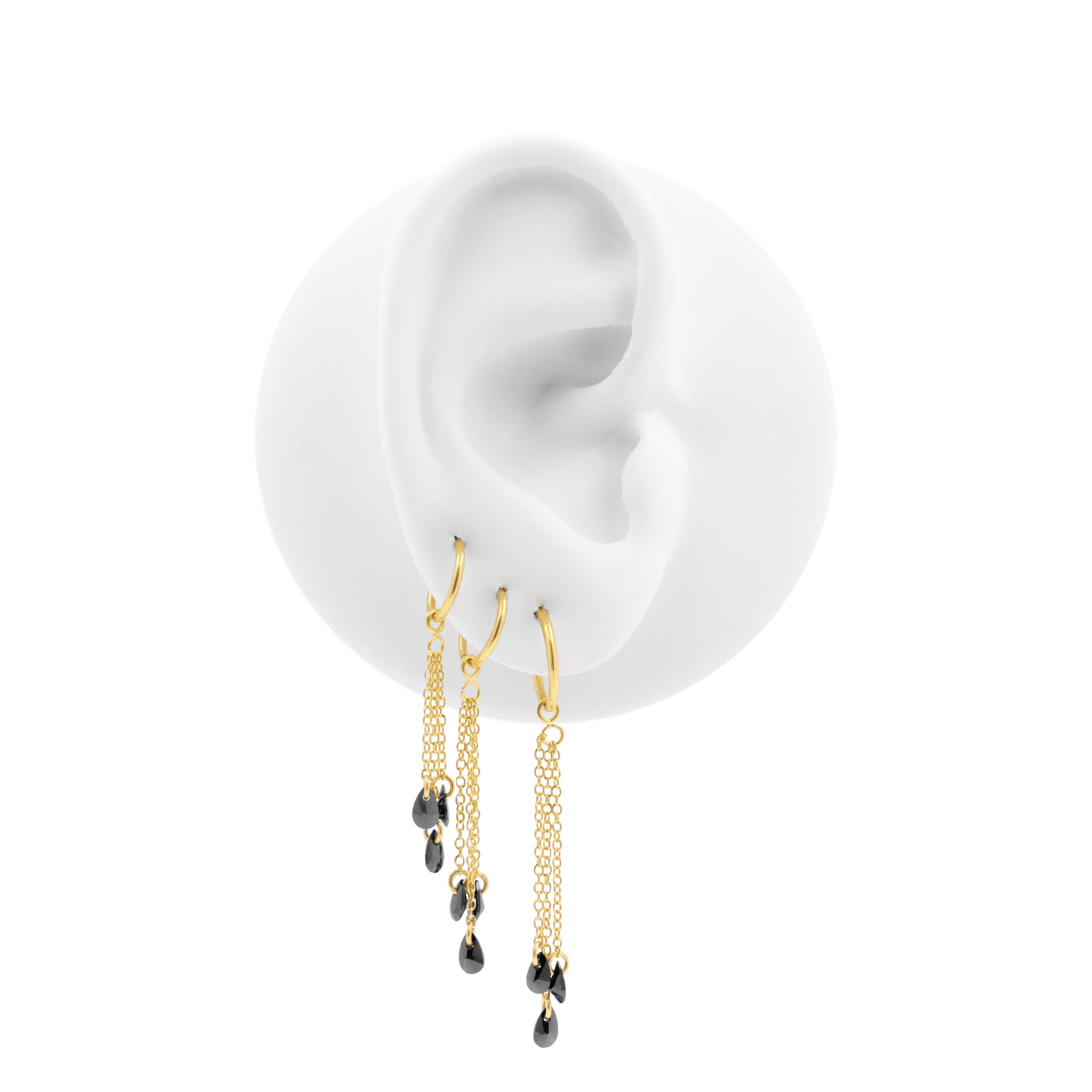 Surgical Steel Click Ring Link Chains with Pear-Shaped Cubic Zirconia Stones - Triple - Gold