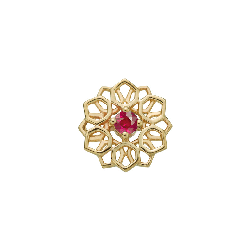 14 Karat Gold Flower Ornament With Ruby