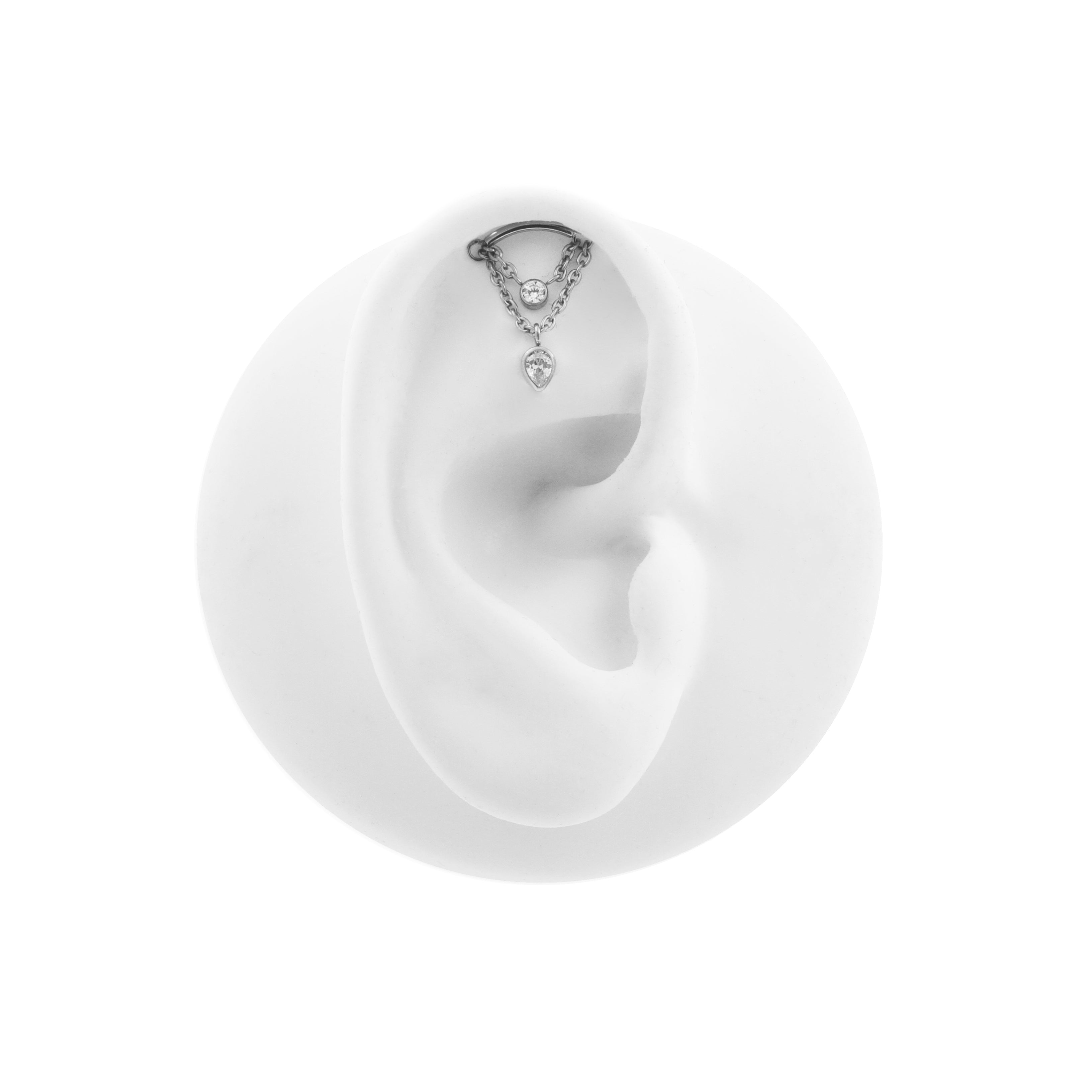 Titanium Hidden Helix - Zirkonia Teardrop Double Chain - Zilver