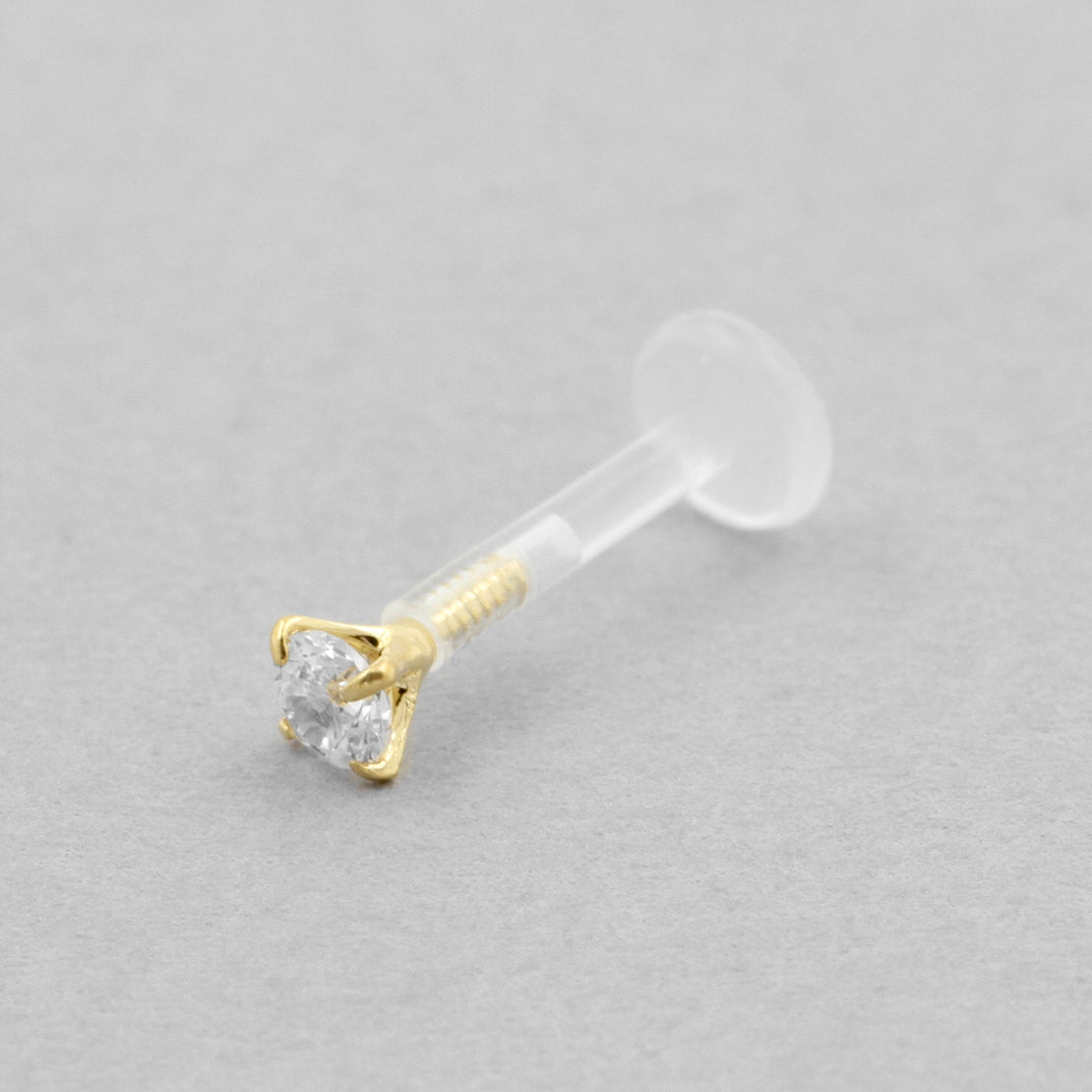 18 Karat Gold Bioplast Labret Stud - Gold With Zirconia
