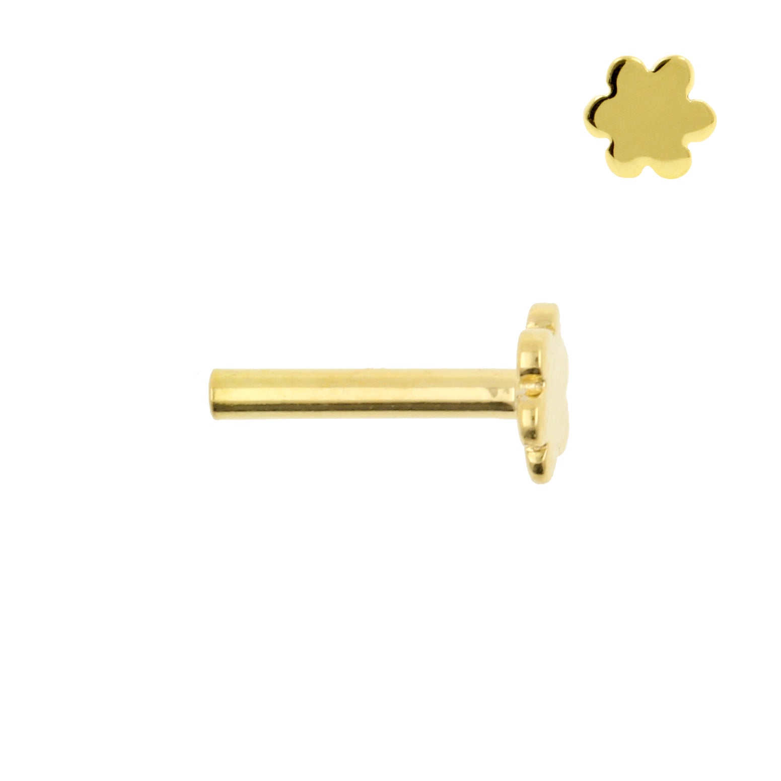 18 Karat Gold Labret Stud - 4 mm Flower Disc