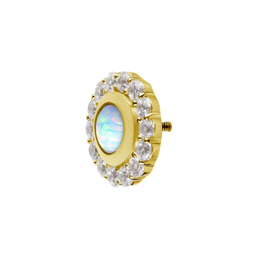 18 Karaats Gouden  Vintage Opaal Zirkonia - Rond White Opal