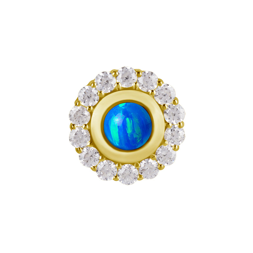 18 Karaats Gouden  Vintage Opaal Zirkonia - Rond Sapphire Blue Opal