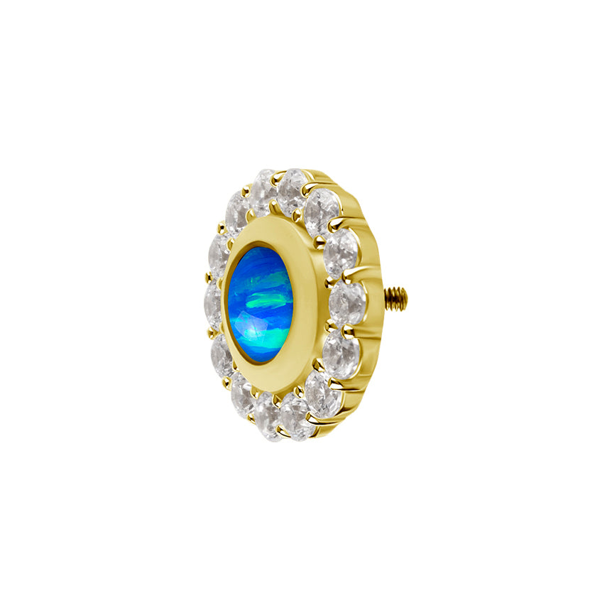 18 Karaats Gouden  Vintage Opaal Zirkonia - Rond Sapphire Blue Opal