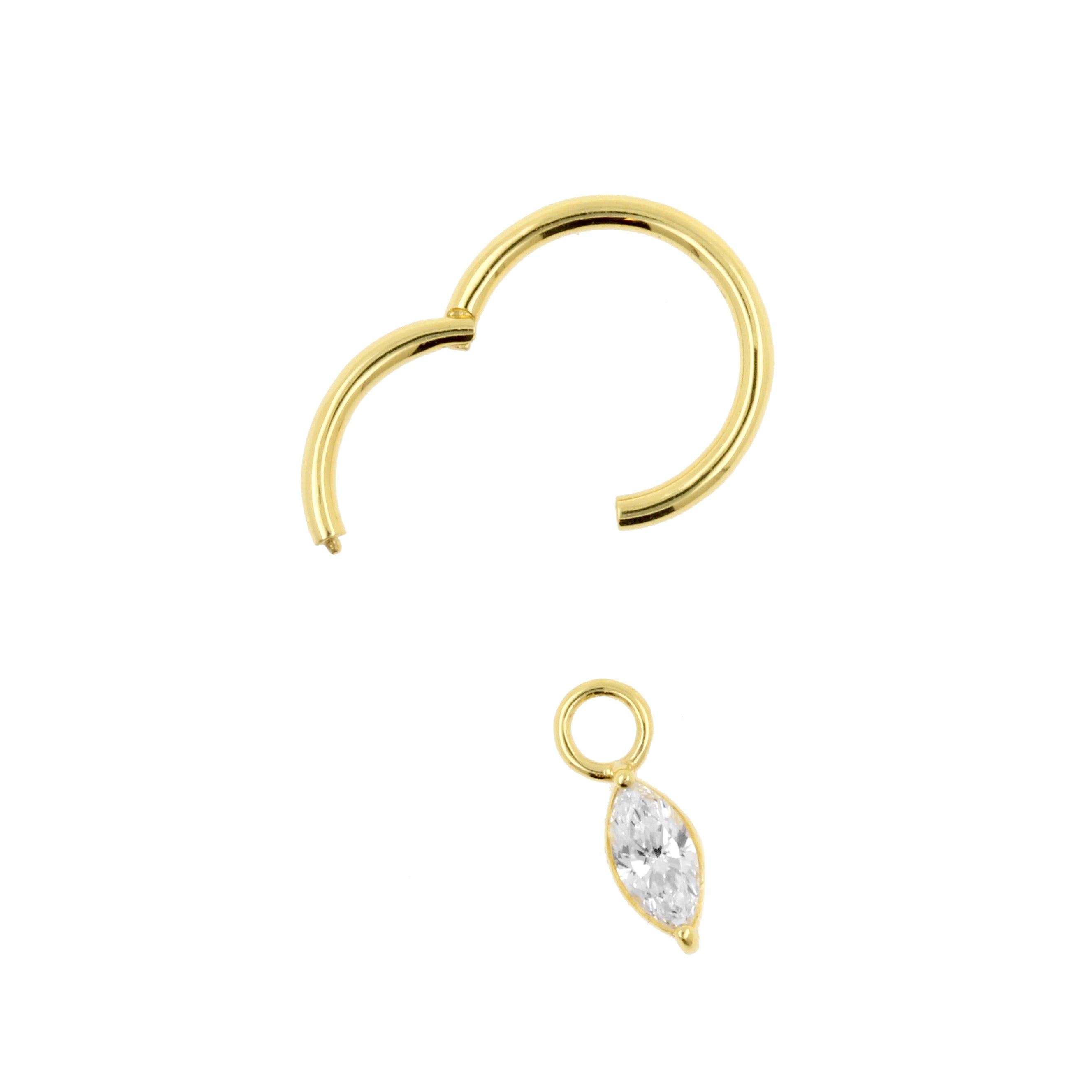 18 Karat Gold Click Ring Charm - Zirconia Marquise