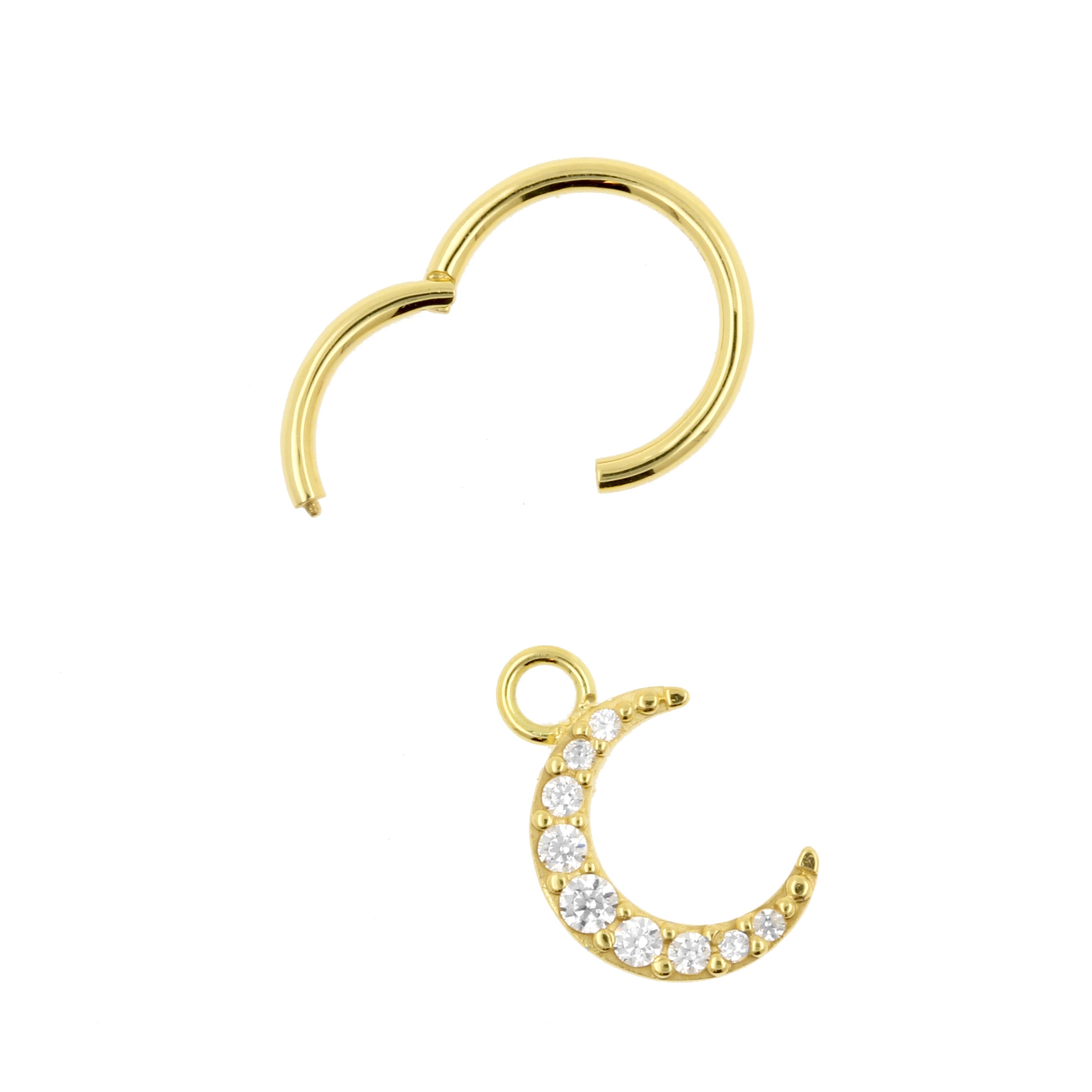 18 Karat Gold Click Ring Charm - Zirconia Moon