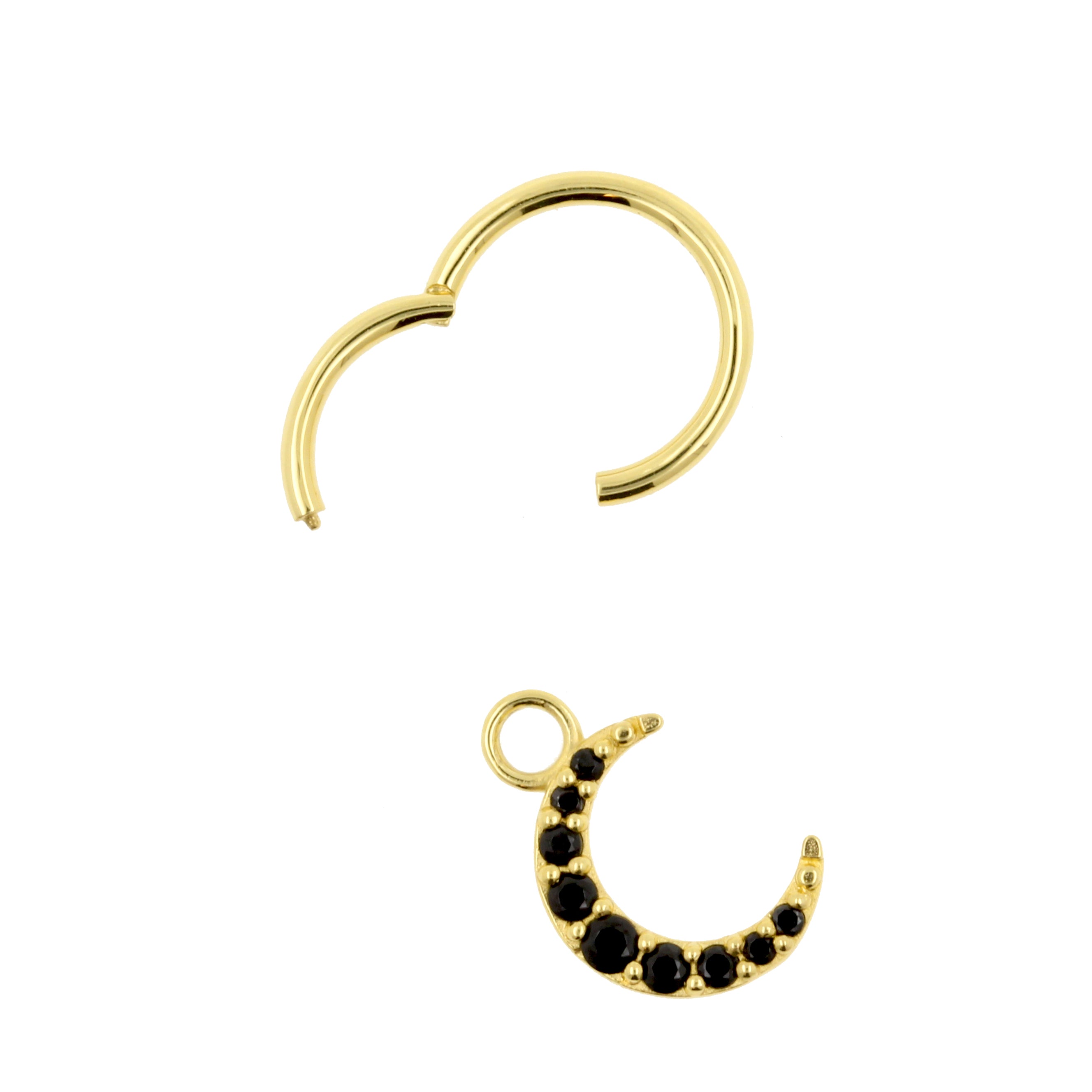 18 Karat Gold Click Ring Charm - Zirconia Moon Black