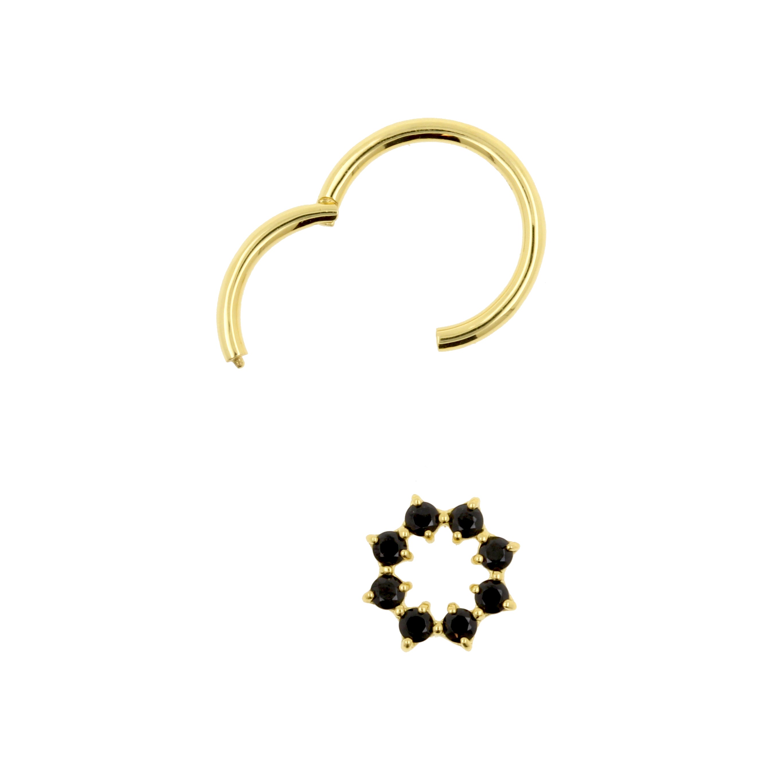 18 Karat Gold Click Ring Charm - Zirconia Gemmed Ring Black