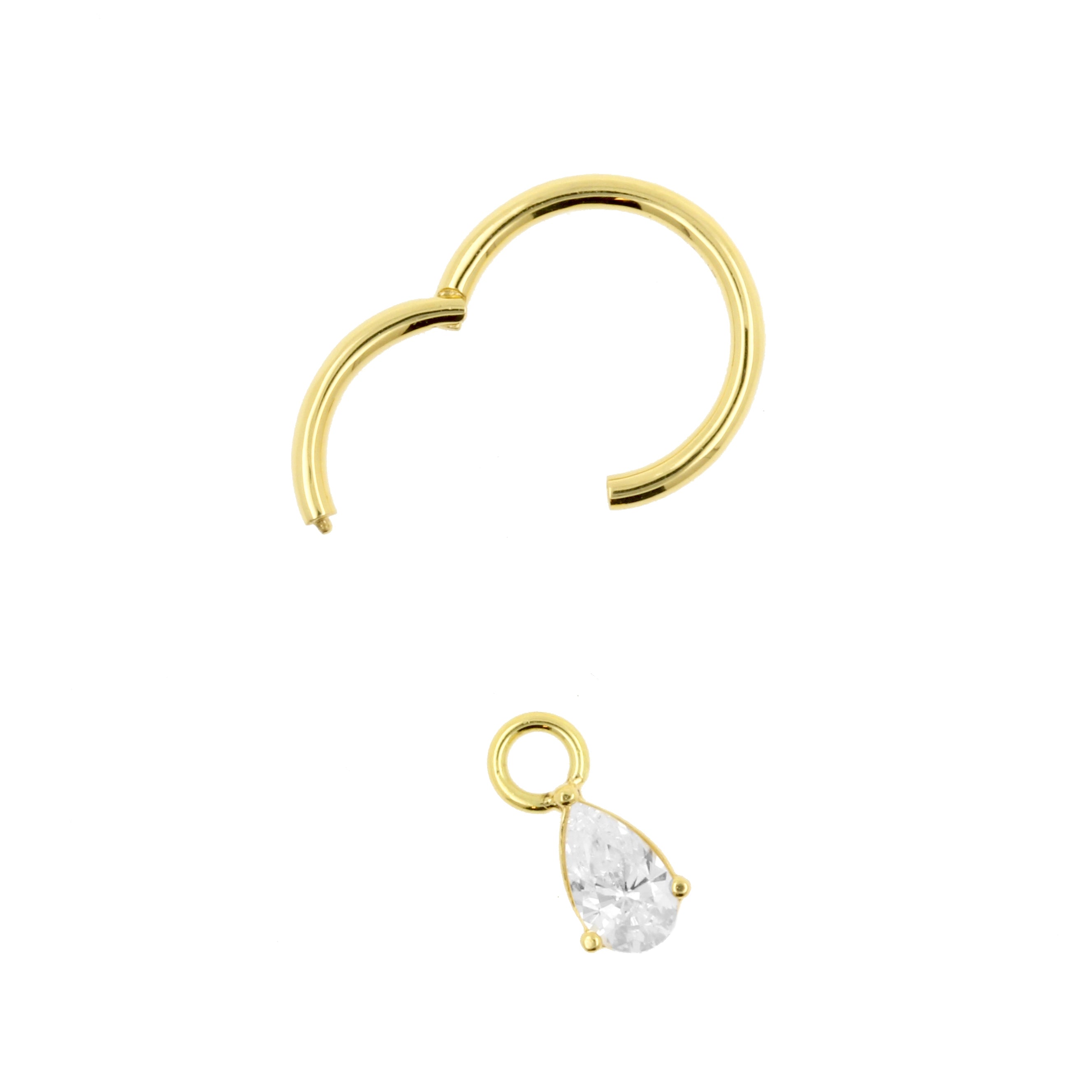 18 Karaats Gouden Click Ring Bedel - Zirkonia Droplet Clear