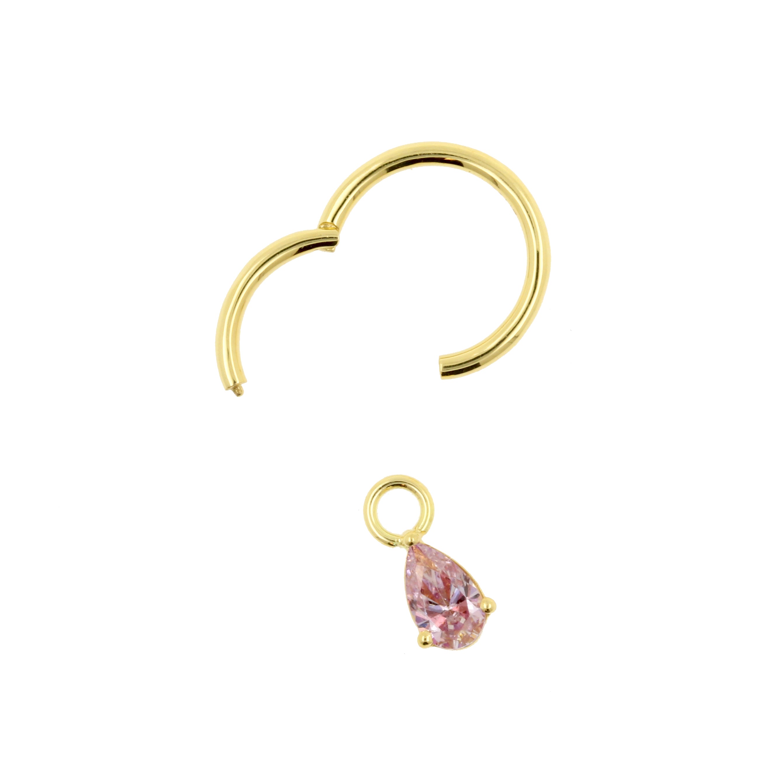 18 Karaats Gouden Click Ring Bedel - Zirkonia Droplet Morganite