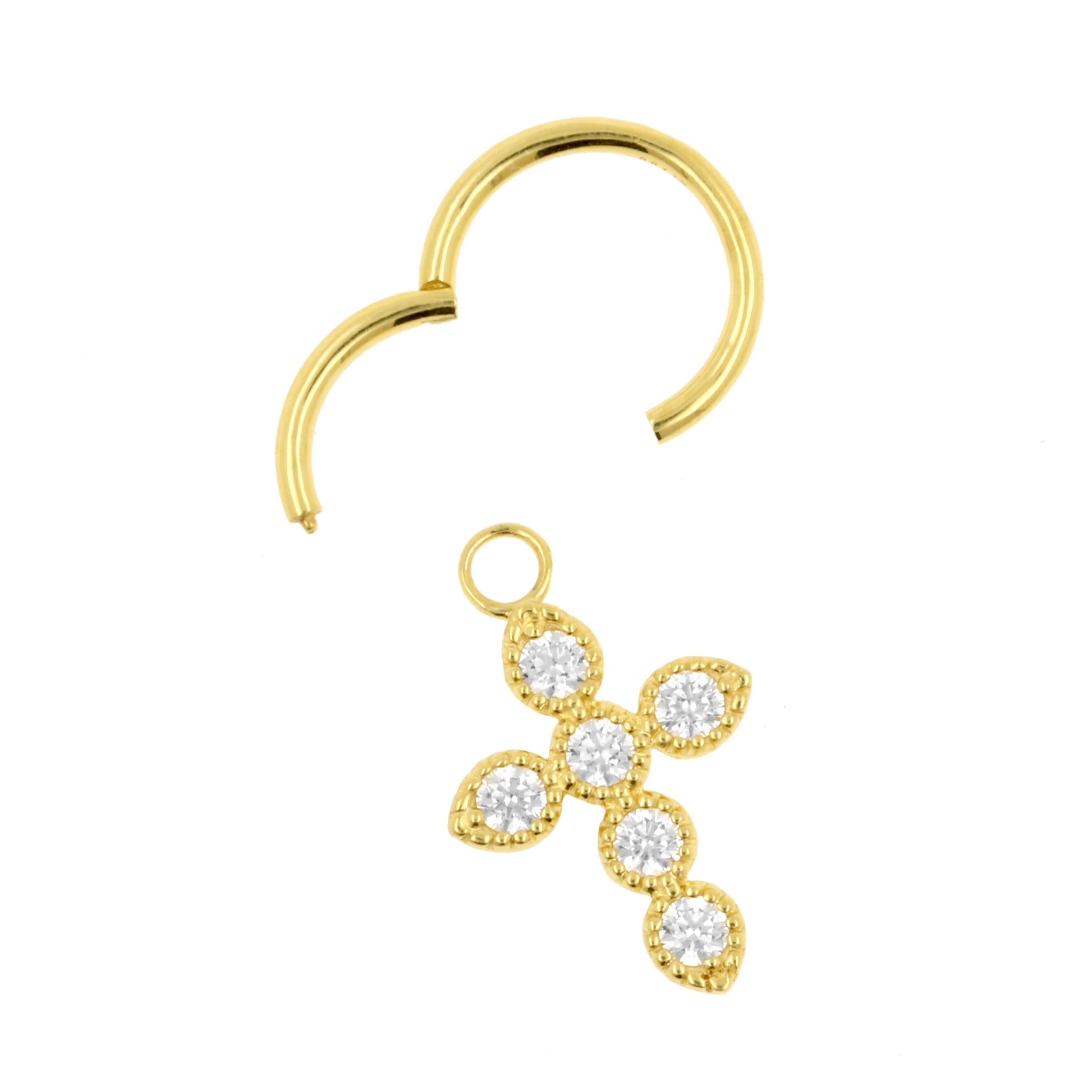 18 Karaats Gouden Bedel - Cross Zirkonia Clear