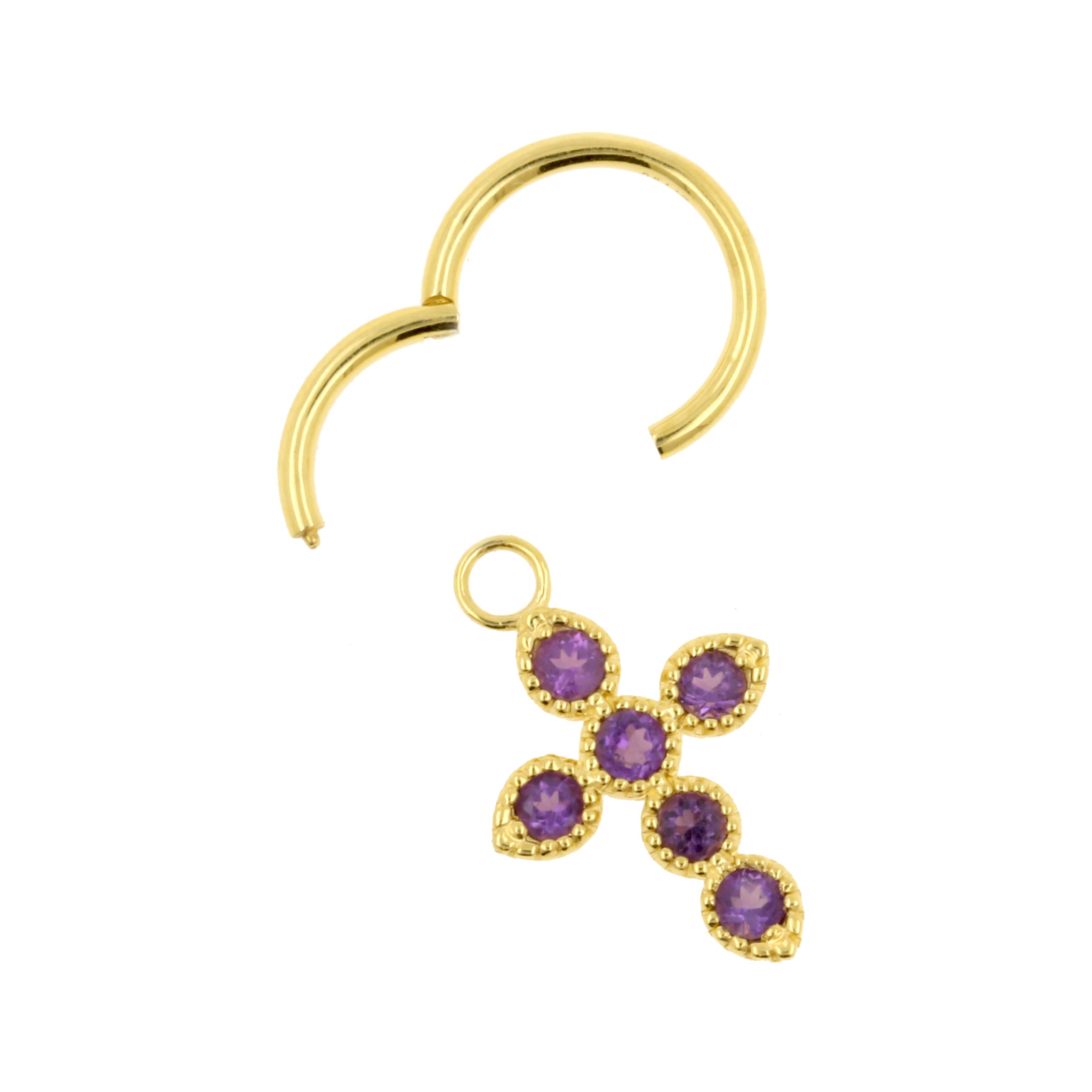 18 Karaats Gouden Bedel - Cross Amethist