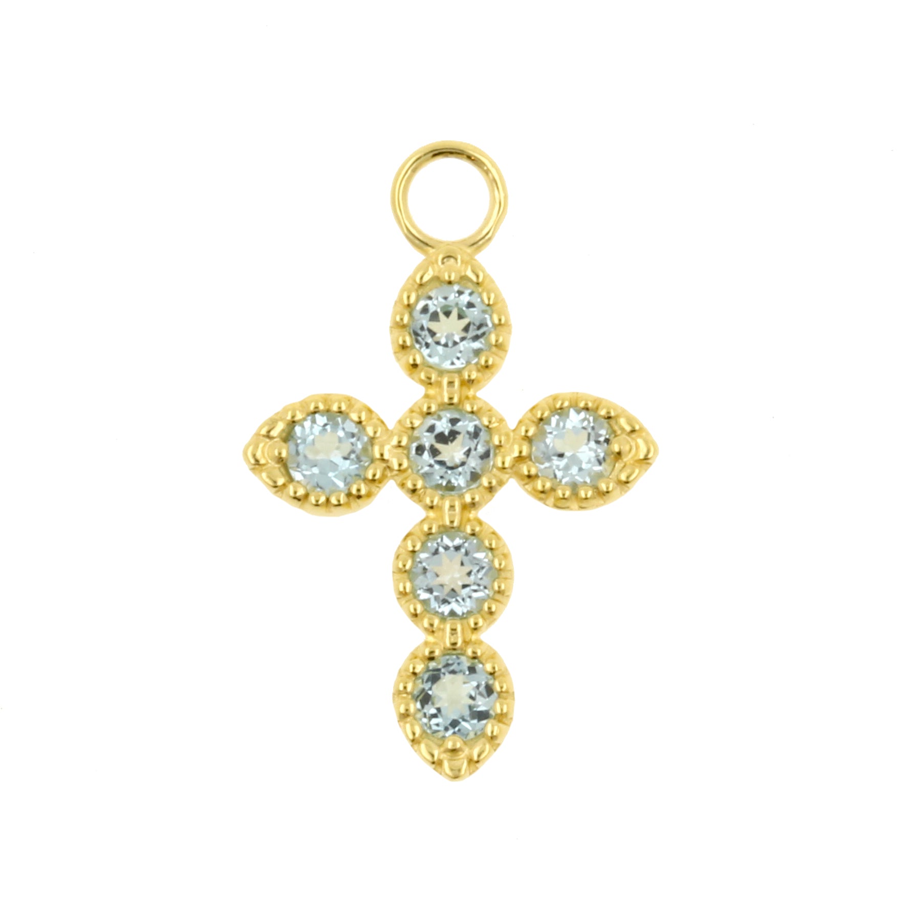 18 Karat Gold Click Ring Charm - Cross Blue Topaz