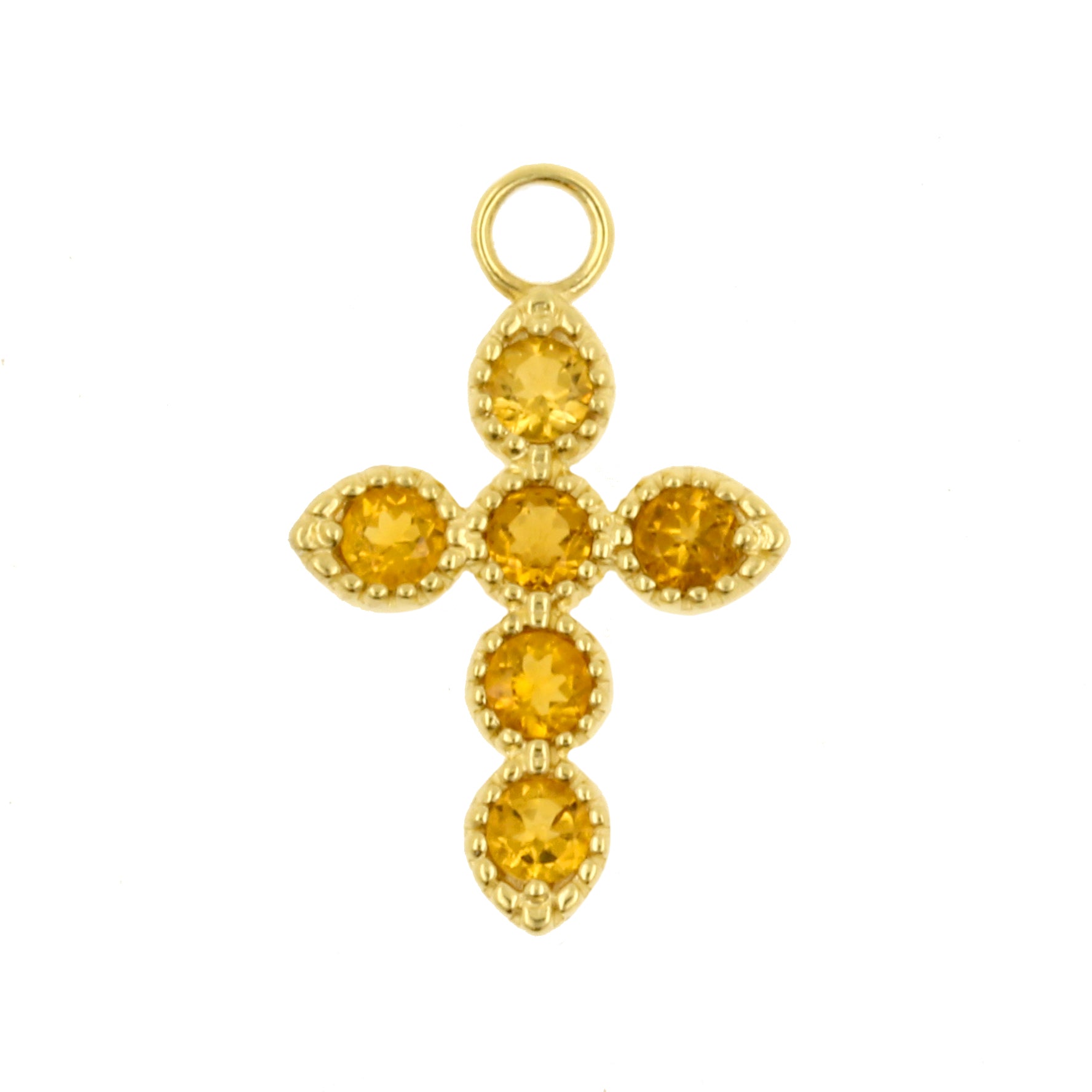 18 Karat Gold Click Ring Charm - Cross Citrine