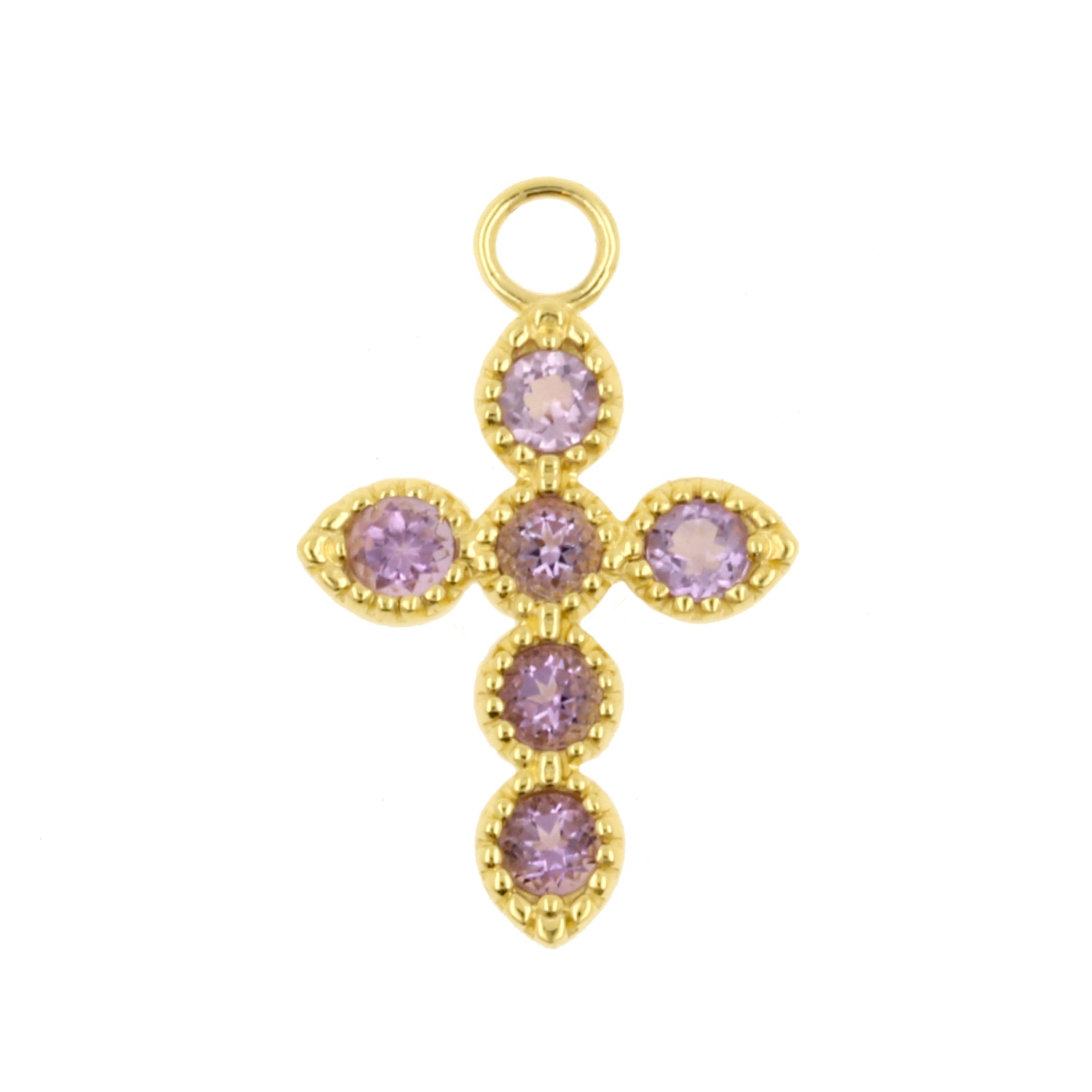 18 Karaats Gouden Bedel - Cross Roze Amethist