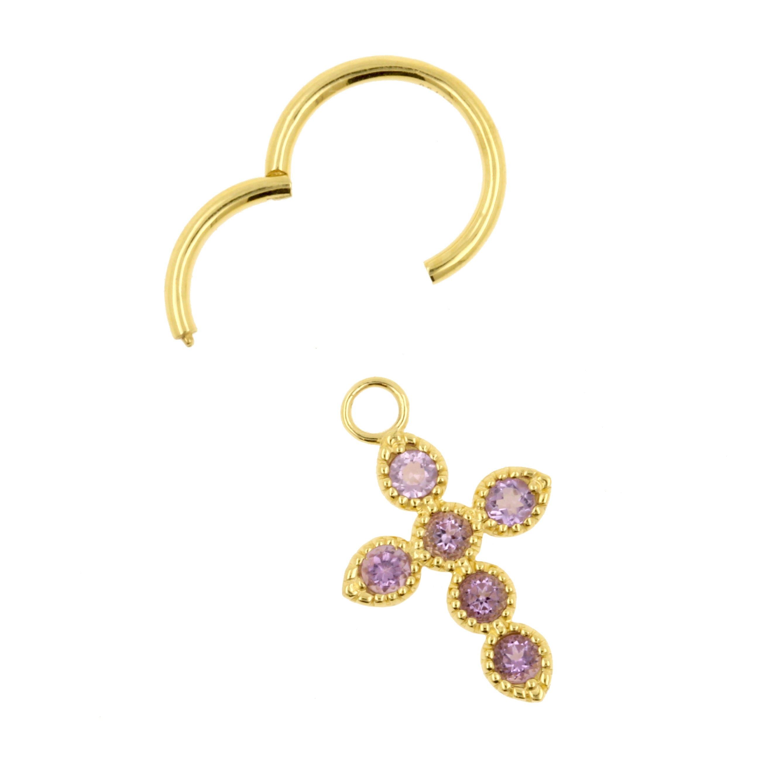 18 Karaats Gouden Bedel - Cross Roze Amethist