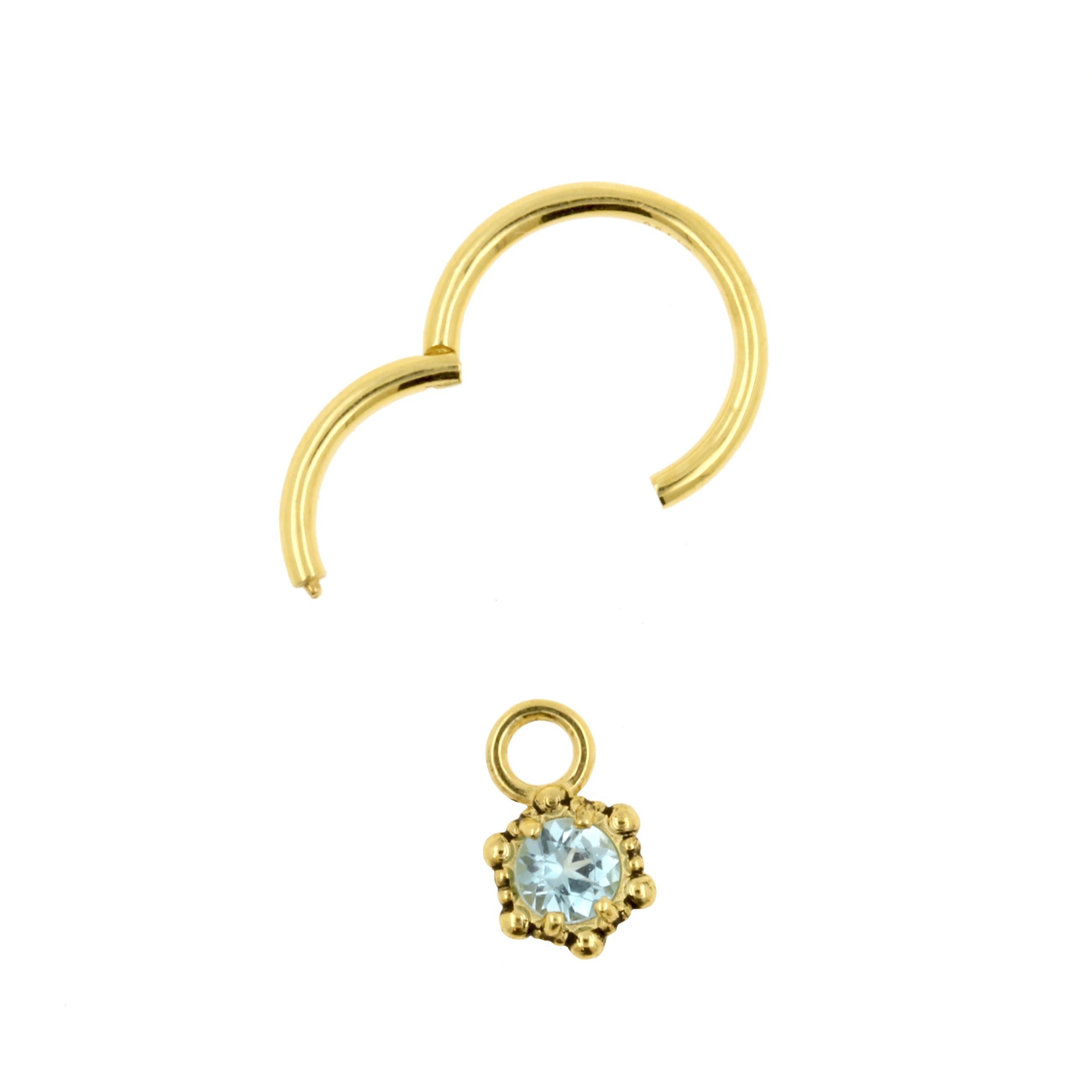 18 Karat Gold Click Ring Charm - Vintage Dots Blue Topaz