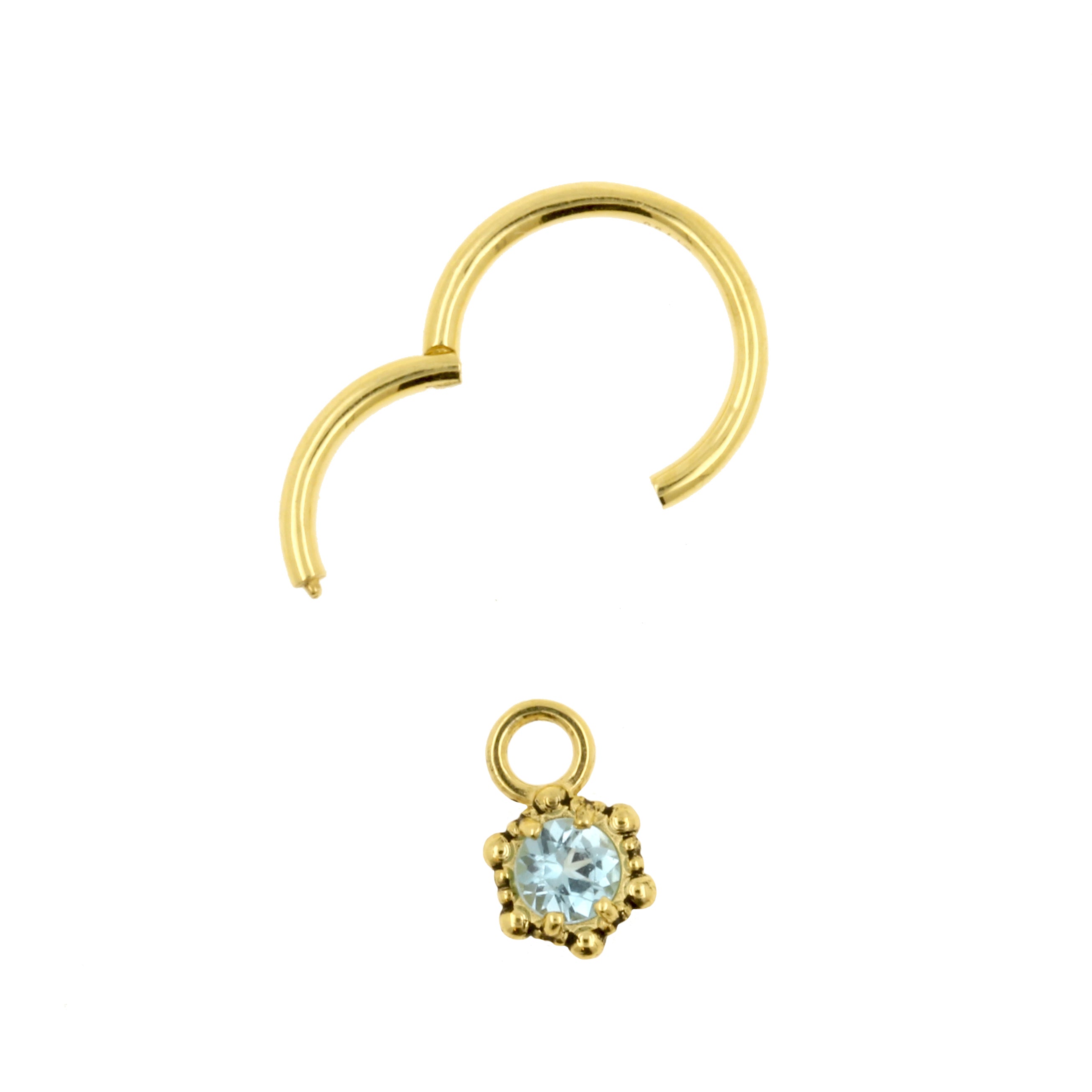 18 Karaats Gouden Click Ring Bedel - Vintage Dots Blauwe Topaas Blue