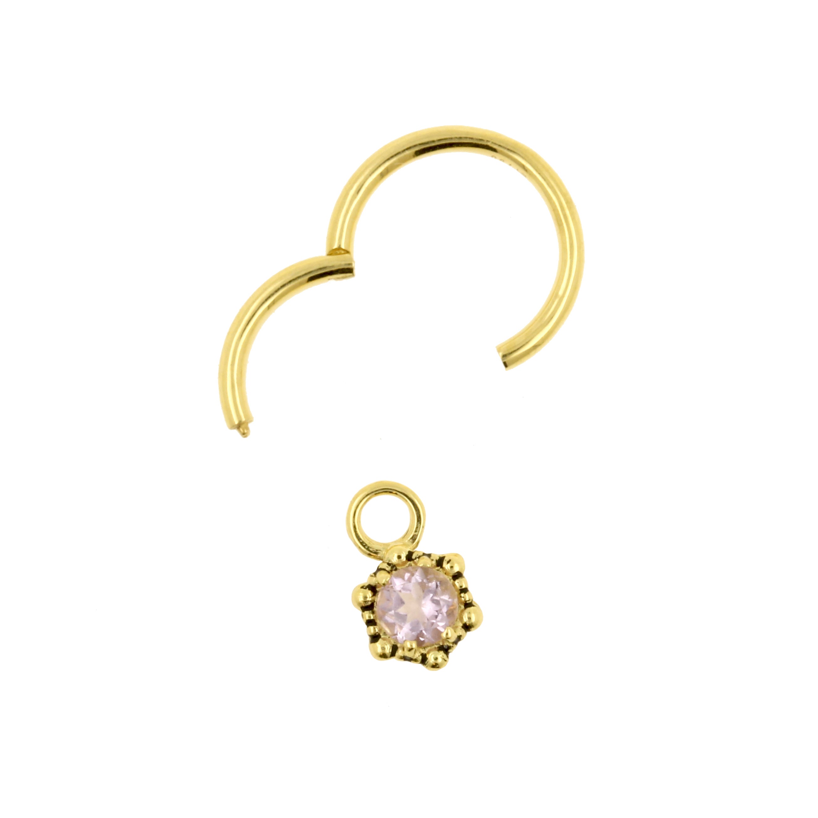 18 Karat Gold Click Ring Charm - Vintage Dots Pink Amethyst