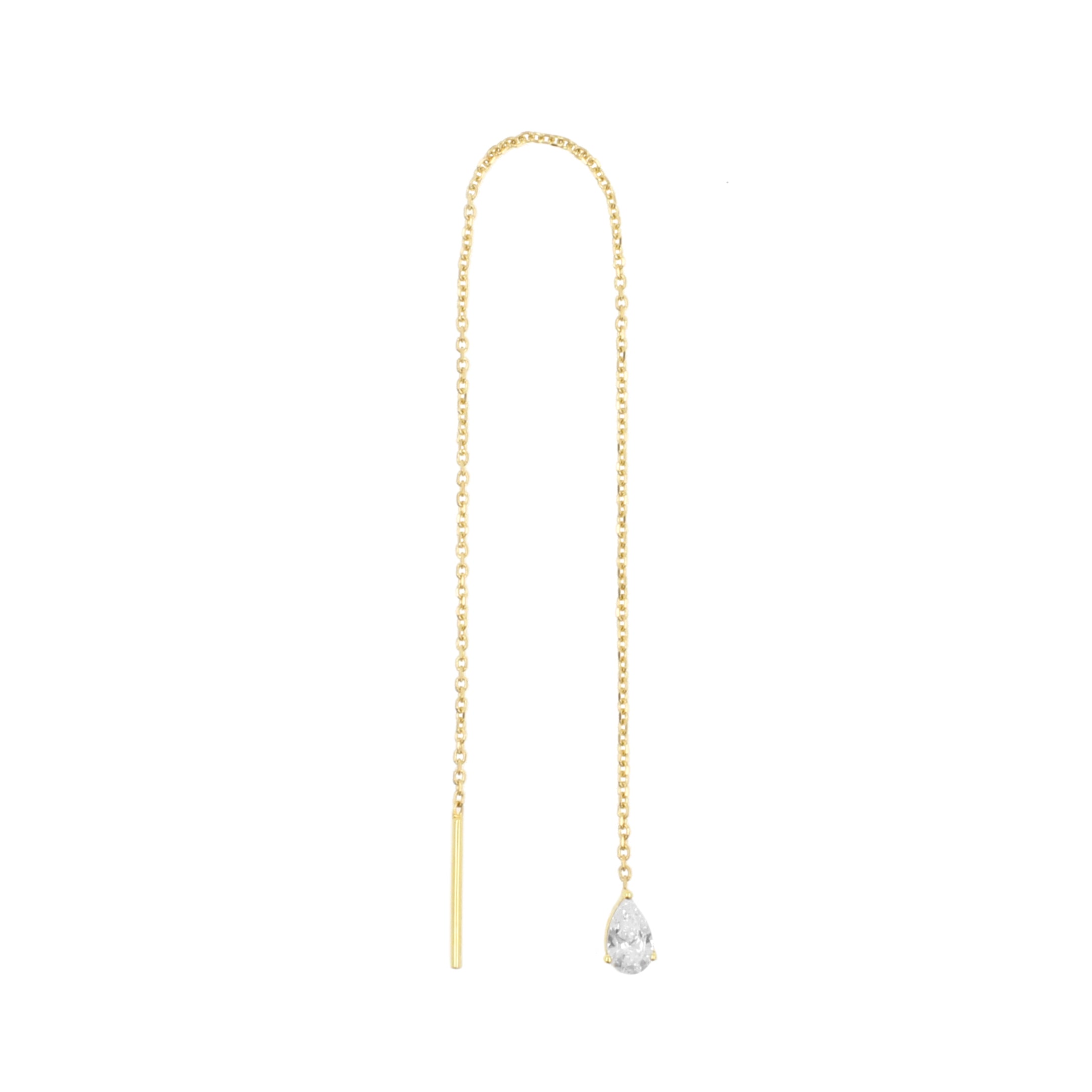 18 Karaats Gouden Oor Threader - Zirkonia Teardrop Clear