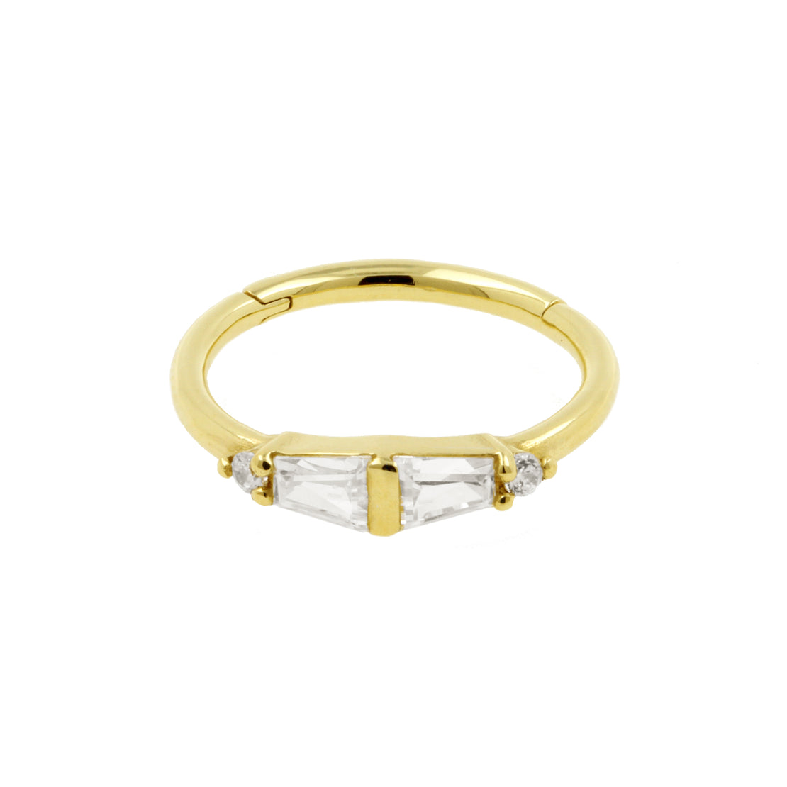 18 Karaats Gouden Conch Clicker - Zirkonia Trapezoids Clear