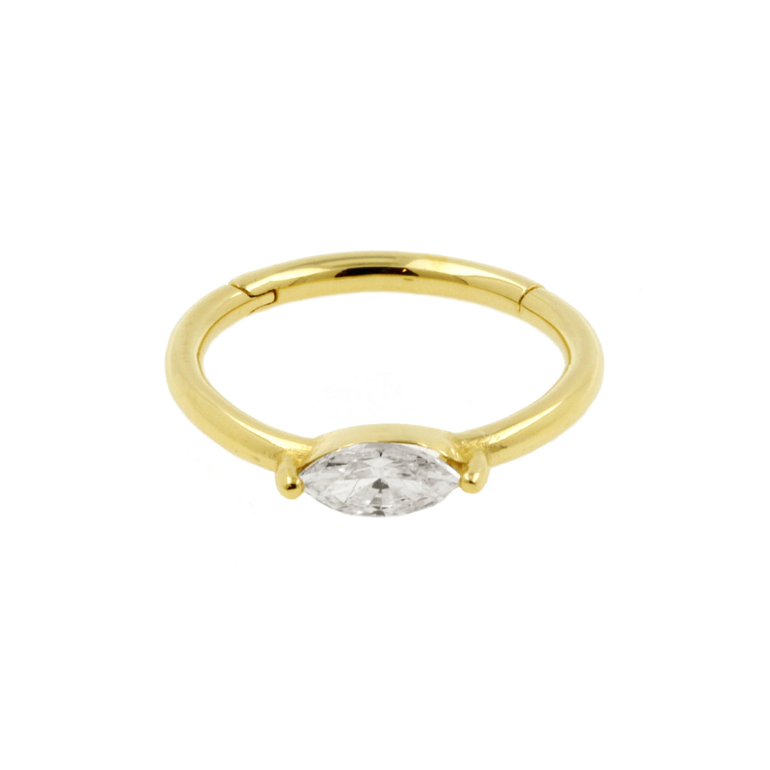 18 Karaats Gouden Conch Clicker - Zirkonia Marquise Clear