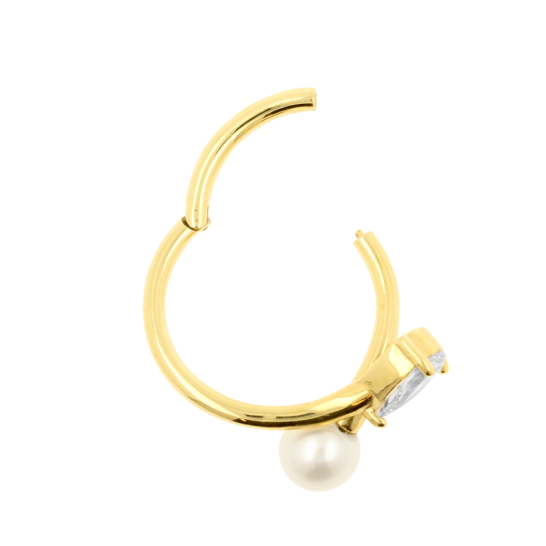 18 Karat Gold Conch Clicker - Zirconia And Pearl