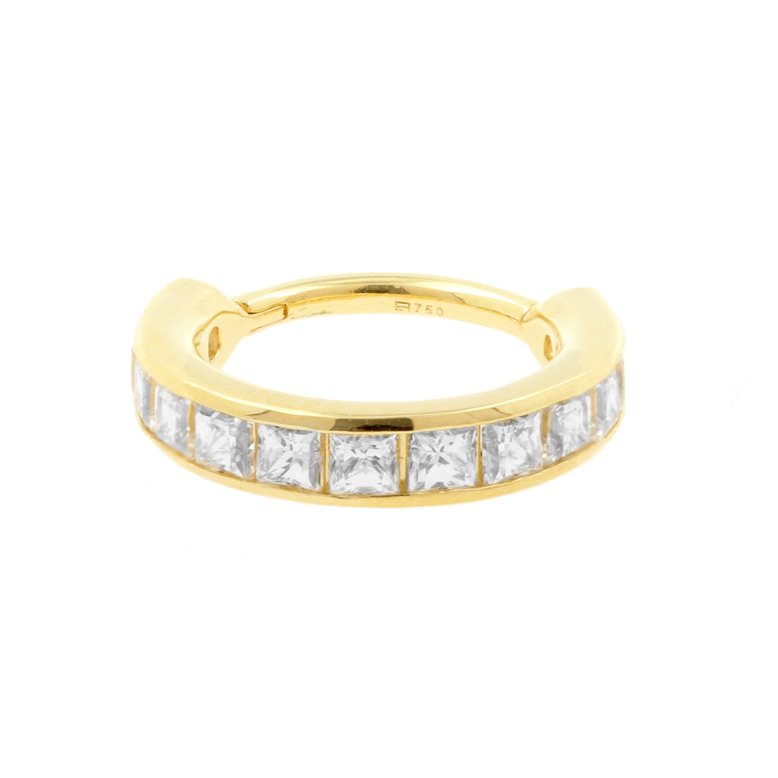 18 Karaats Gouden Conch Clicker - Zirkonia Princess Cut Clear
