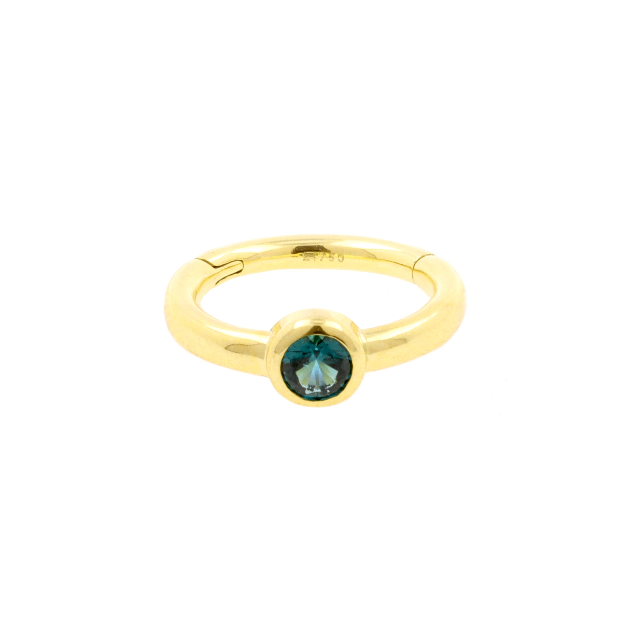 18 Karat Gold Click Ring - Single Gem Dark Afghan Tourmaline