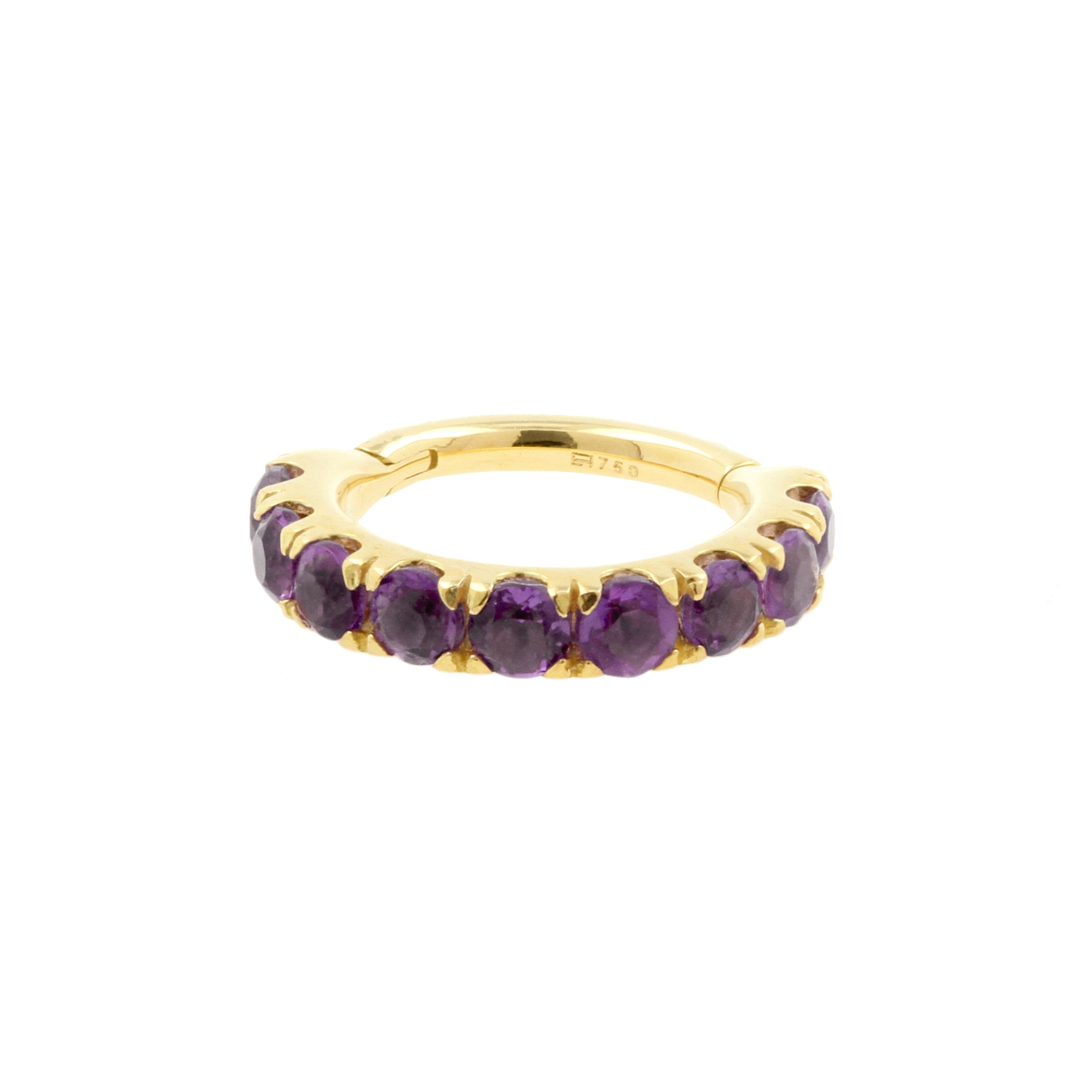 18 Karat Gold Click Ring - Amethyst Round Dark Purple