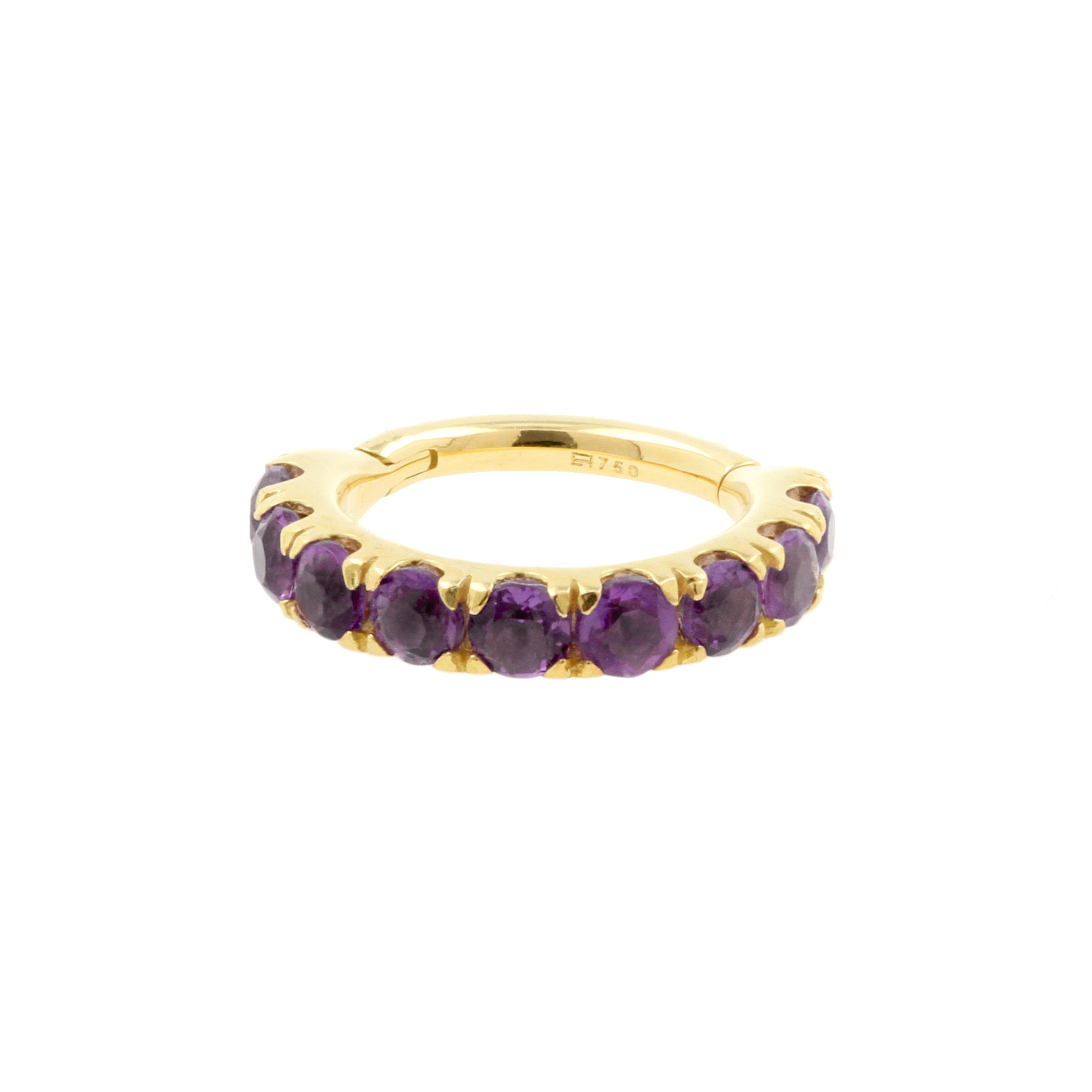 18 Karaats Gouden Click Ring - Amethyst Round Dark Purple