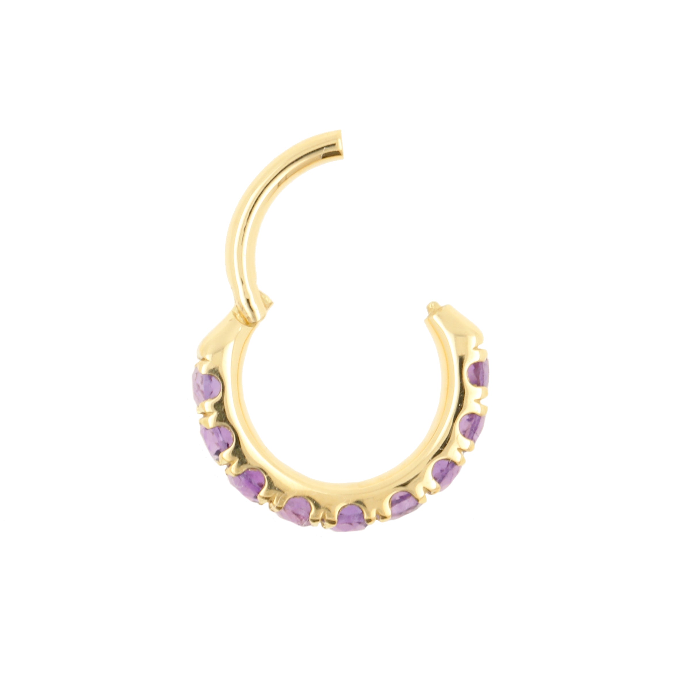 18 Karaats Gouden Click Ring - Amethyst Round Dark Purple