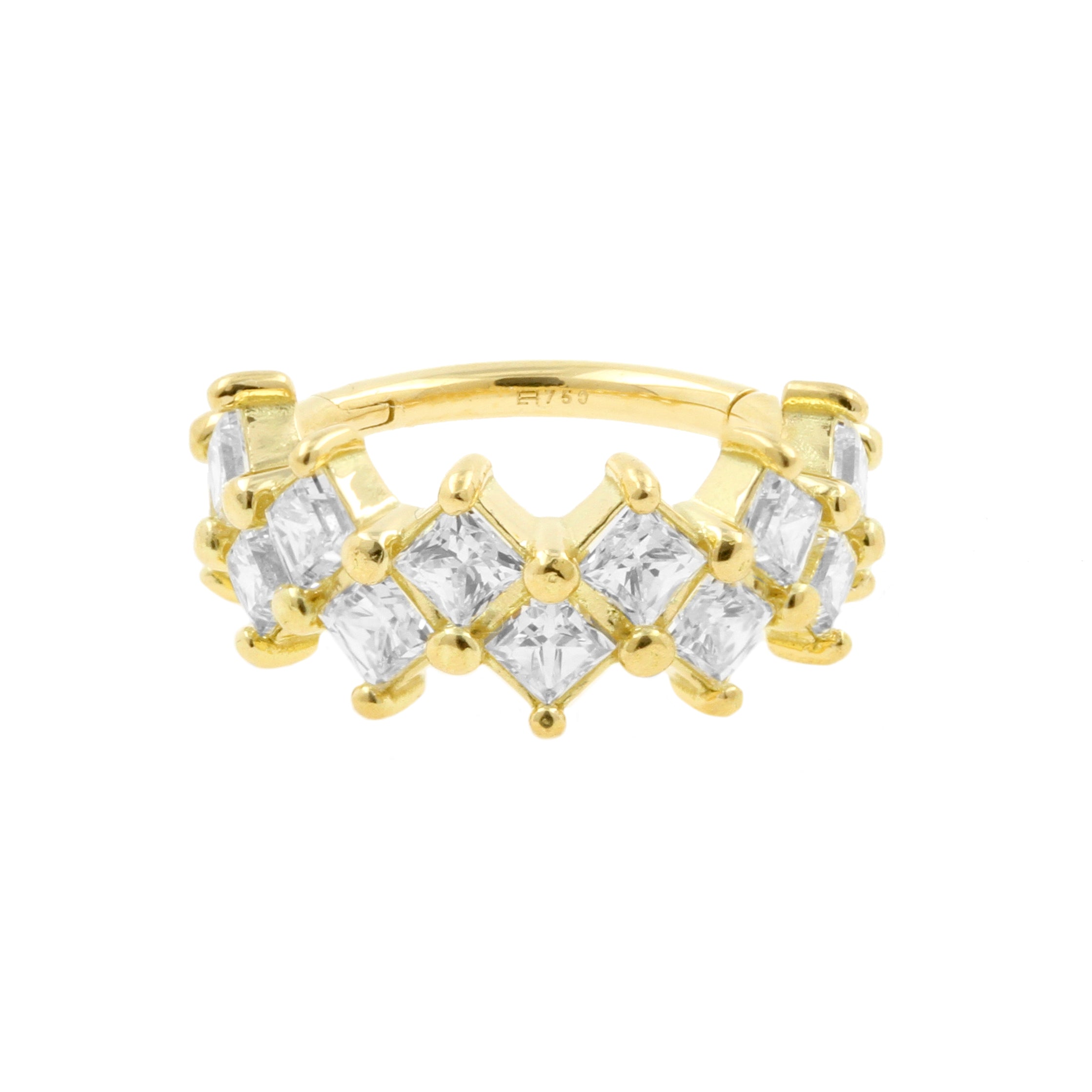 18 Karaats Gouden Click Ring - Zirkonia Squares Clear