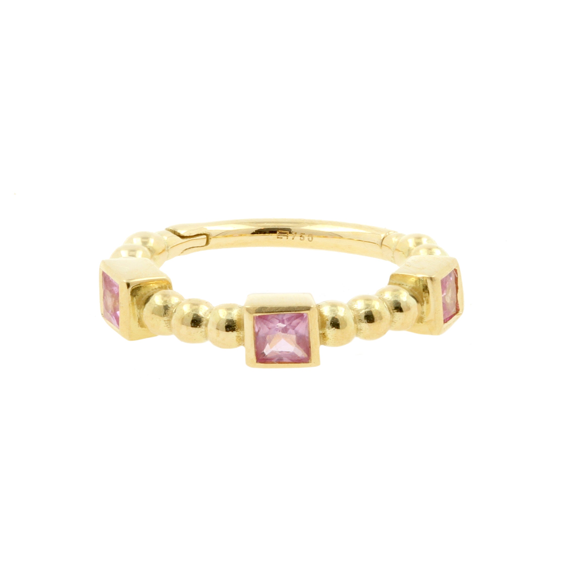 18 Karaats Gouden Click Ring - Pink Sapphire Vintage Square Pink