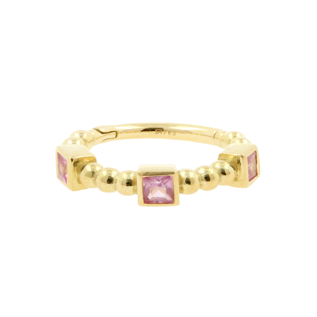 18 Karaats Gouden Click Ring - Pink Sapphire Vintage Square Pink