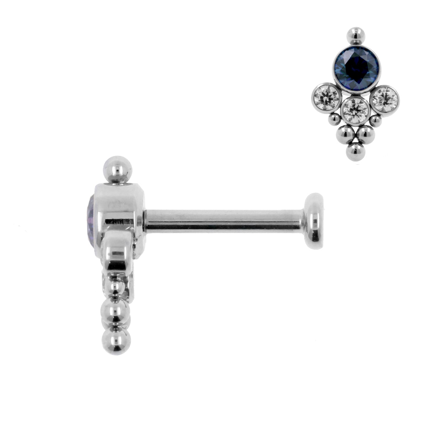 Titanium Zirconia Cluster Labret Royal Blue