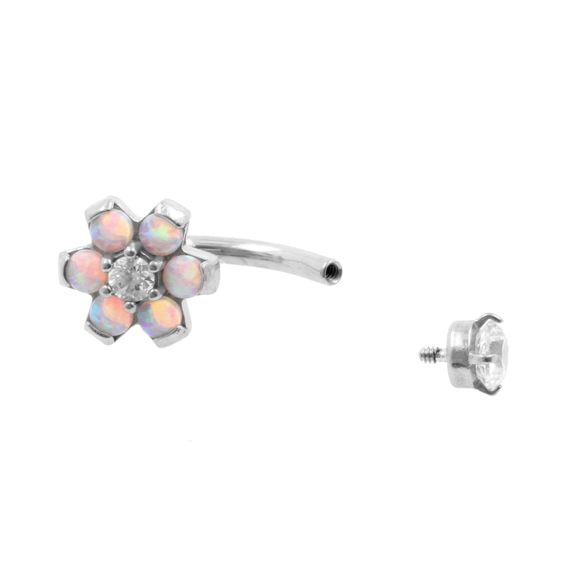 Chirurgisch Stalen Opaal Zirkonia Bloem - Rook Piercing Pink Opal