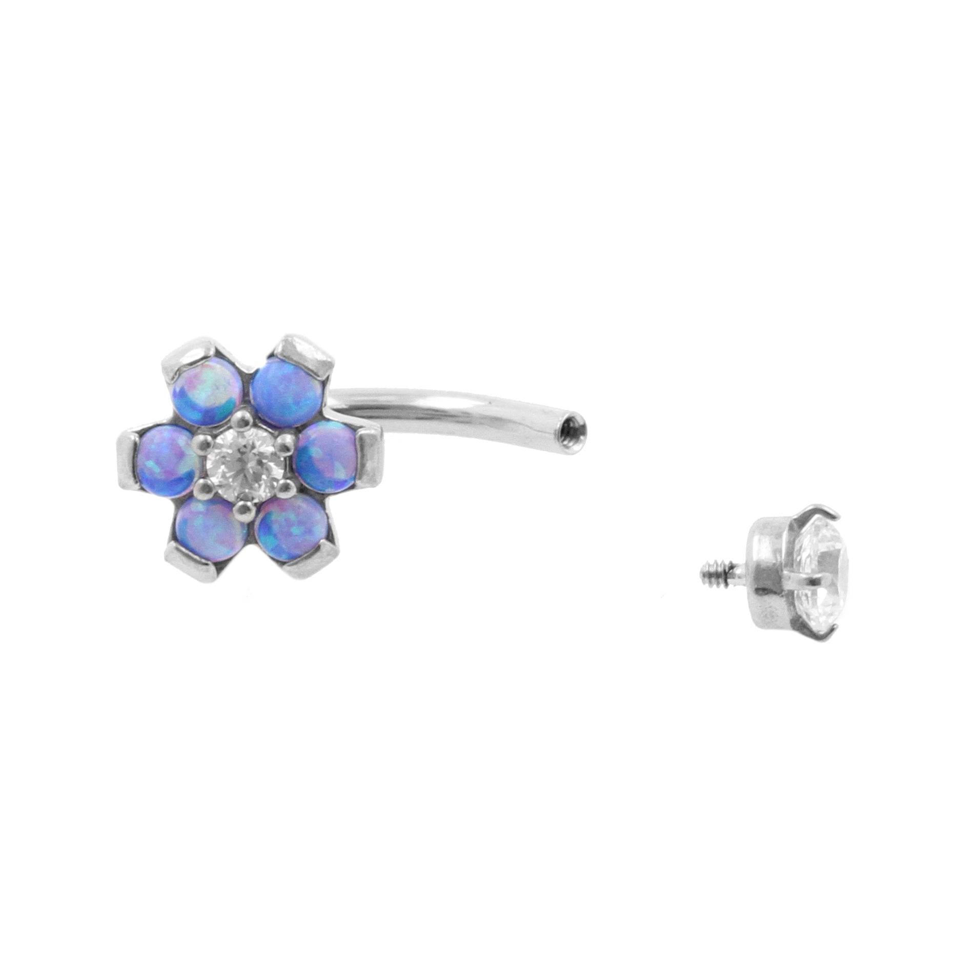 Chirurgisch Stalen Opaal Zirkonia Bloem - Rook Piercing Sapphire Blue Opal