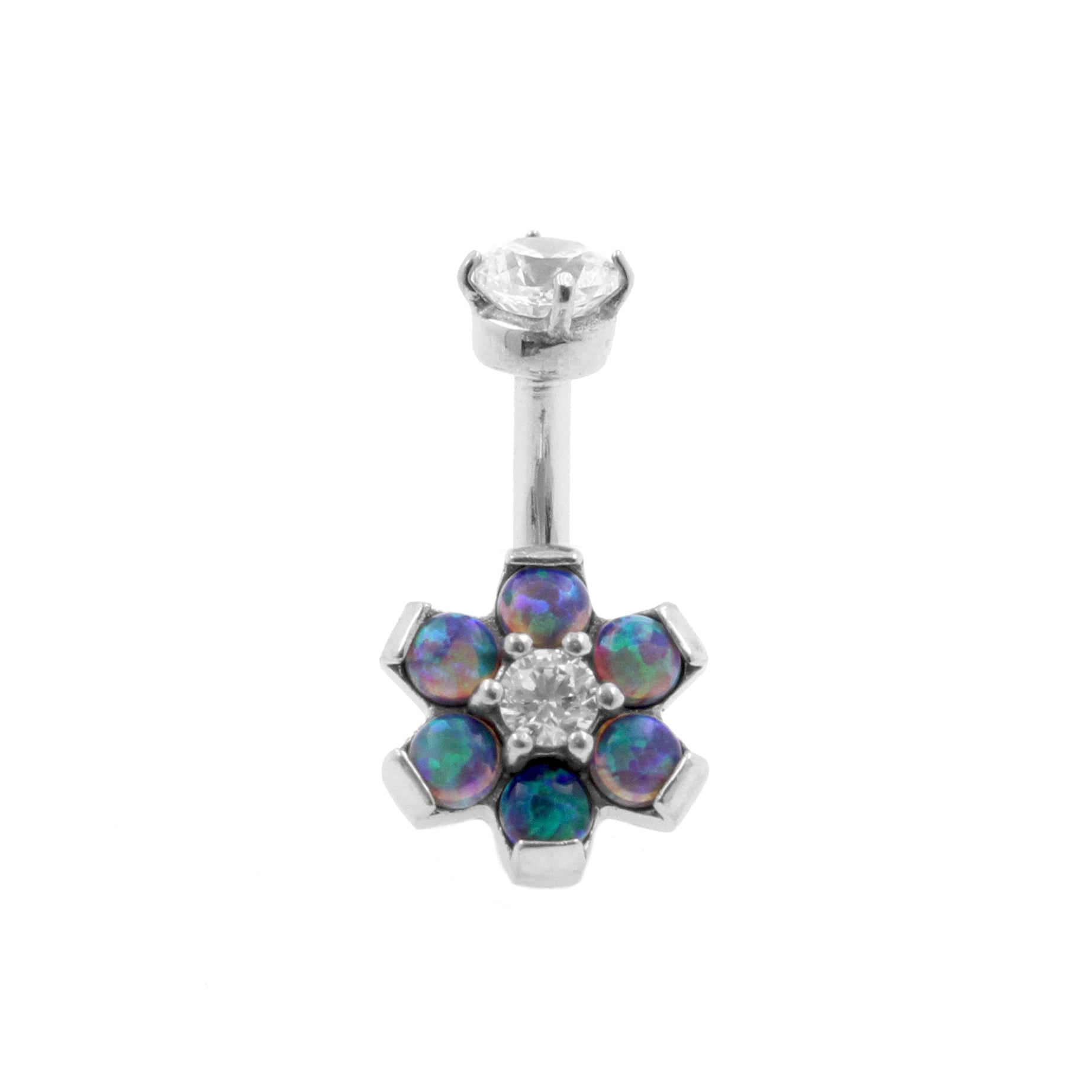 Surgical Steel Opal Zirconia Flower - Rook Piercing Black Opal