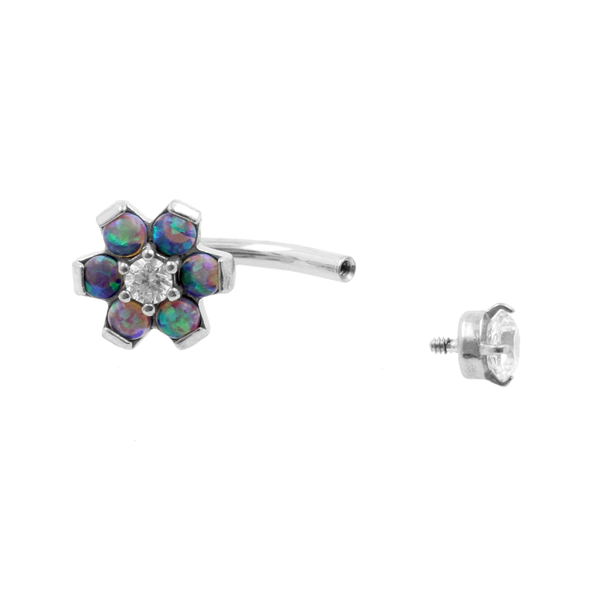Surgical Steel Opal Zirconia Flower - Rook Piercing Black Opal