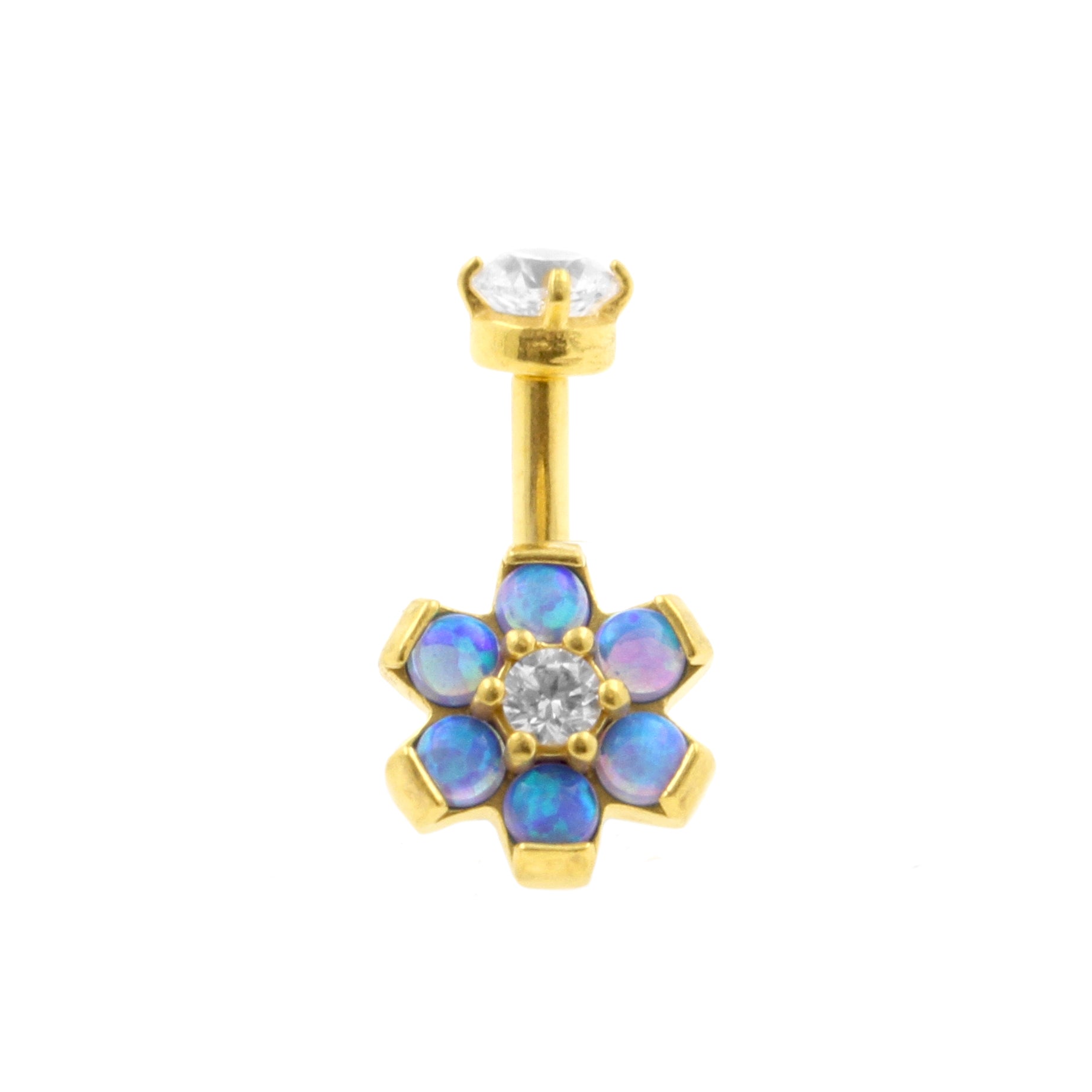 Surgical Steel Opal Zirconia Flower - Rook Piercing Sapphire Blue Opal