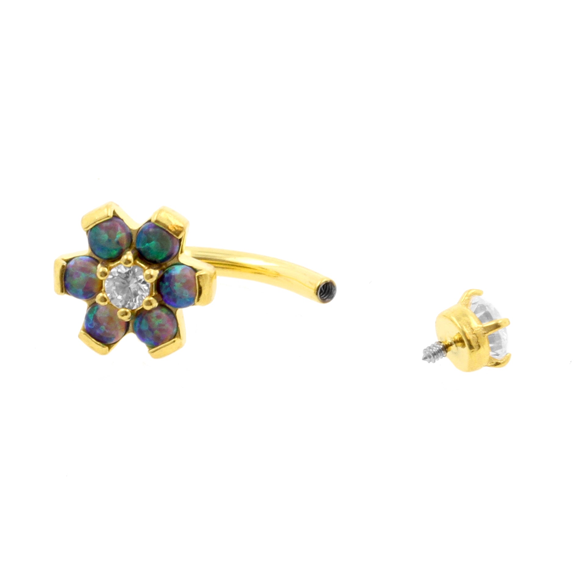 Surgical Steel Opal Zirconia Flower - Rook Piercing Black Opal