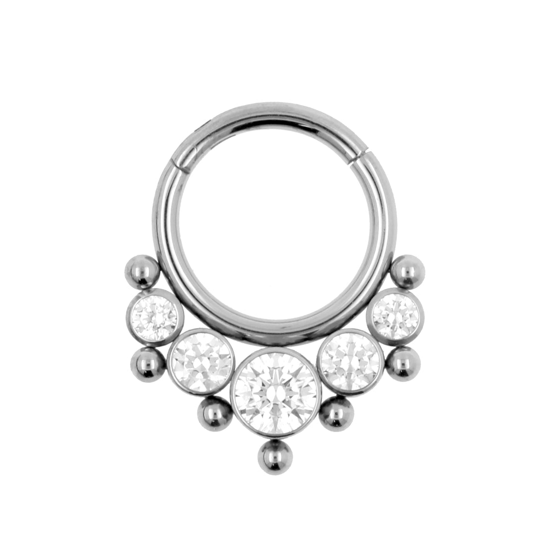 Titanium Zirkonia Cluster Click Ring Clear